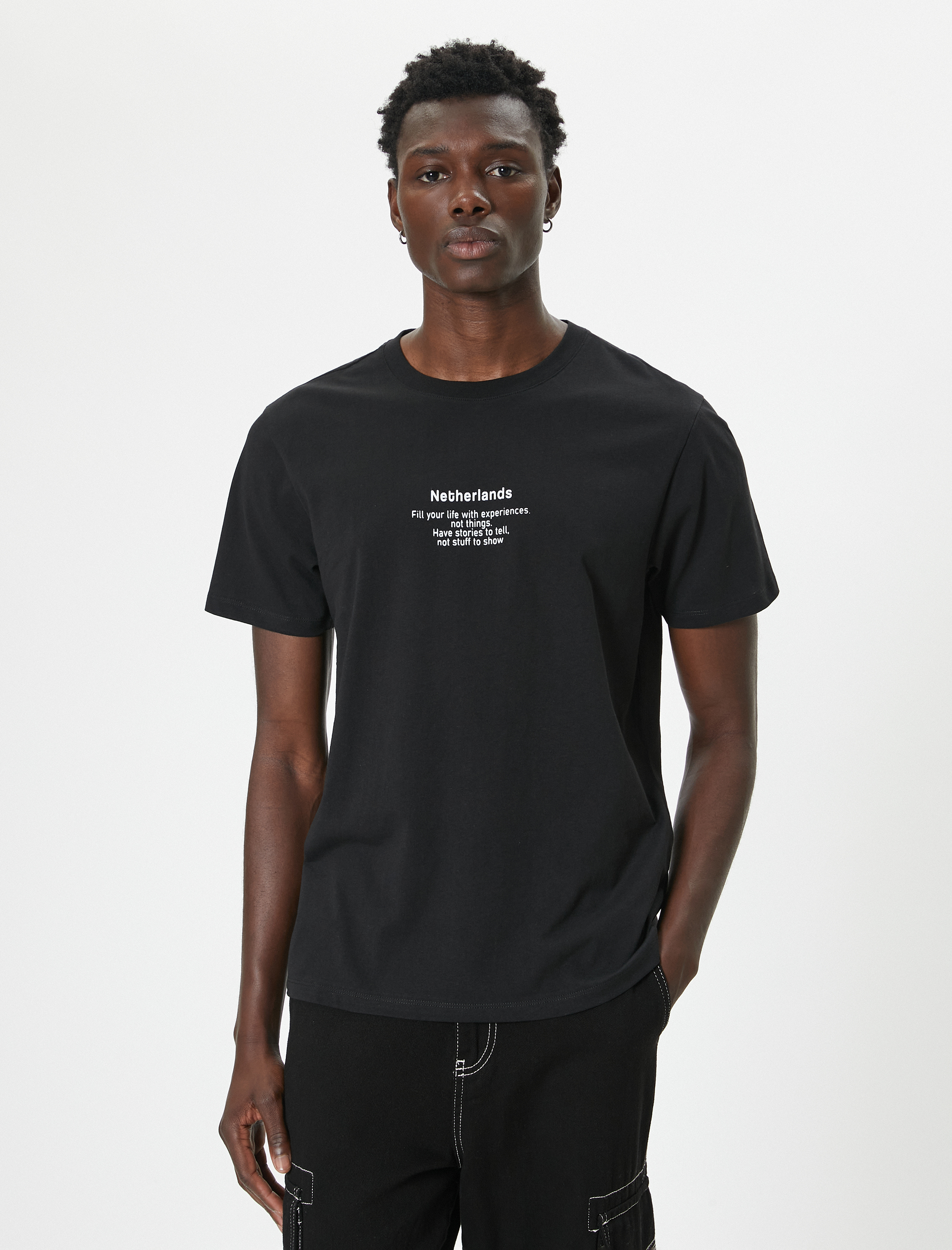   Tişört Slim Fit Baskı Detaylı Bisiklet Yaka Kısa Kollu