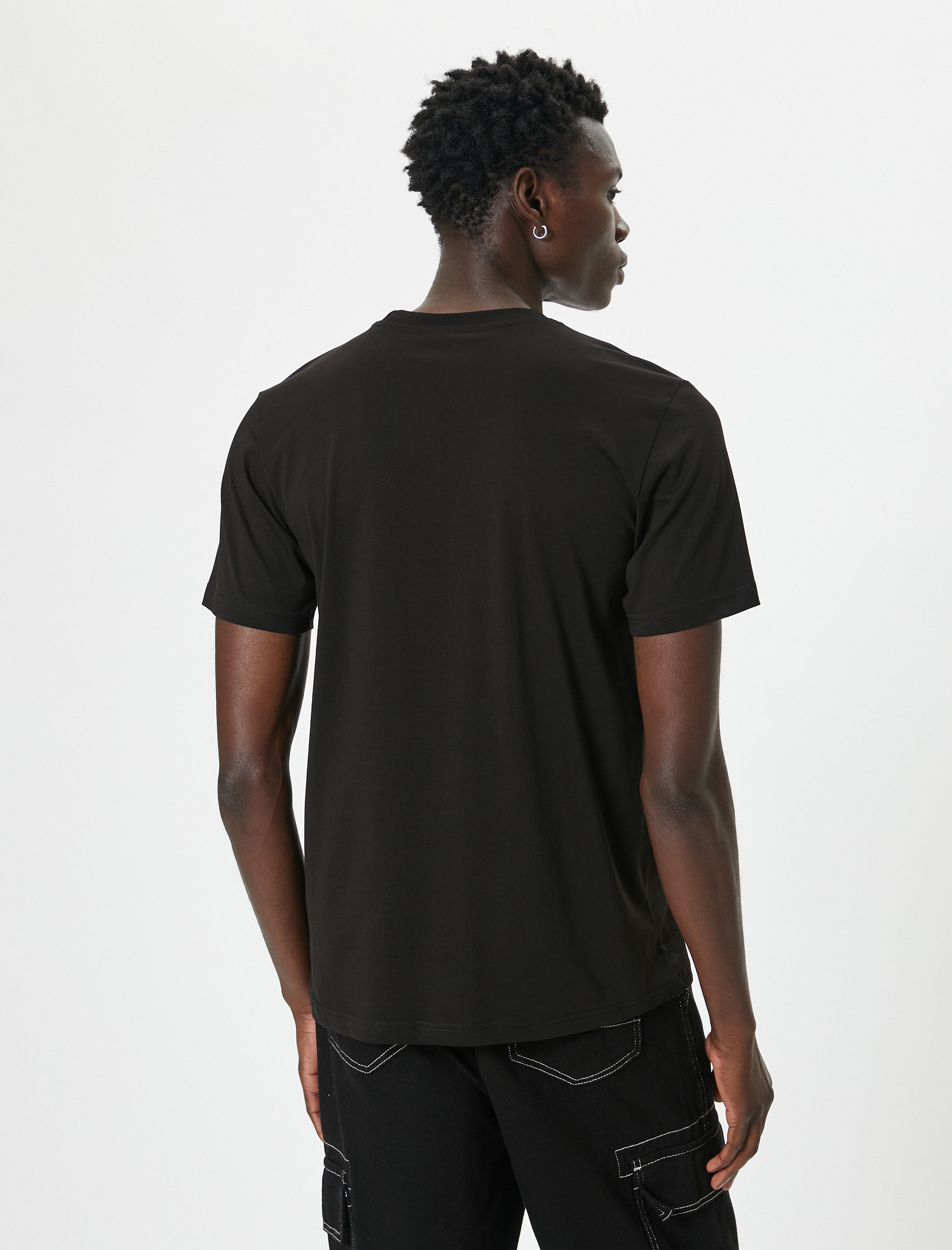   Slim Fit Tişört Slogan Baskılı Bisiklet Yaka Kısa Kollu Pamuklu