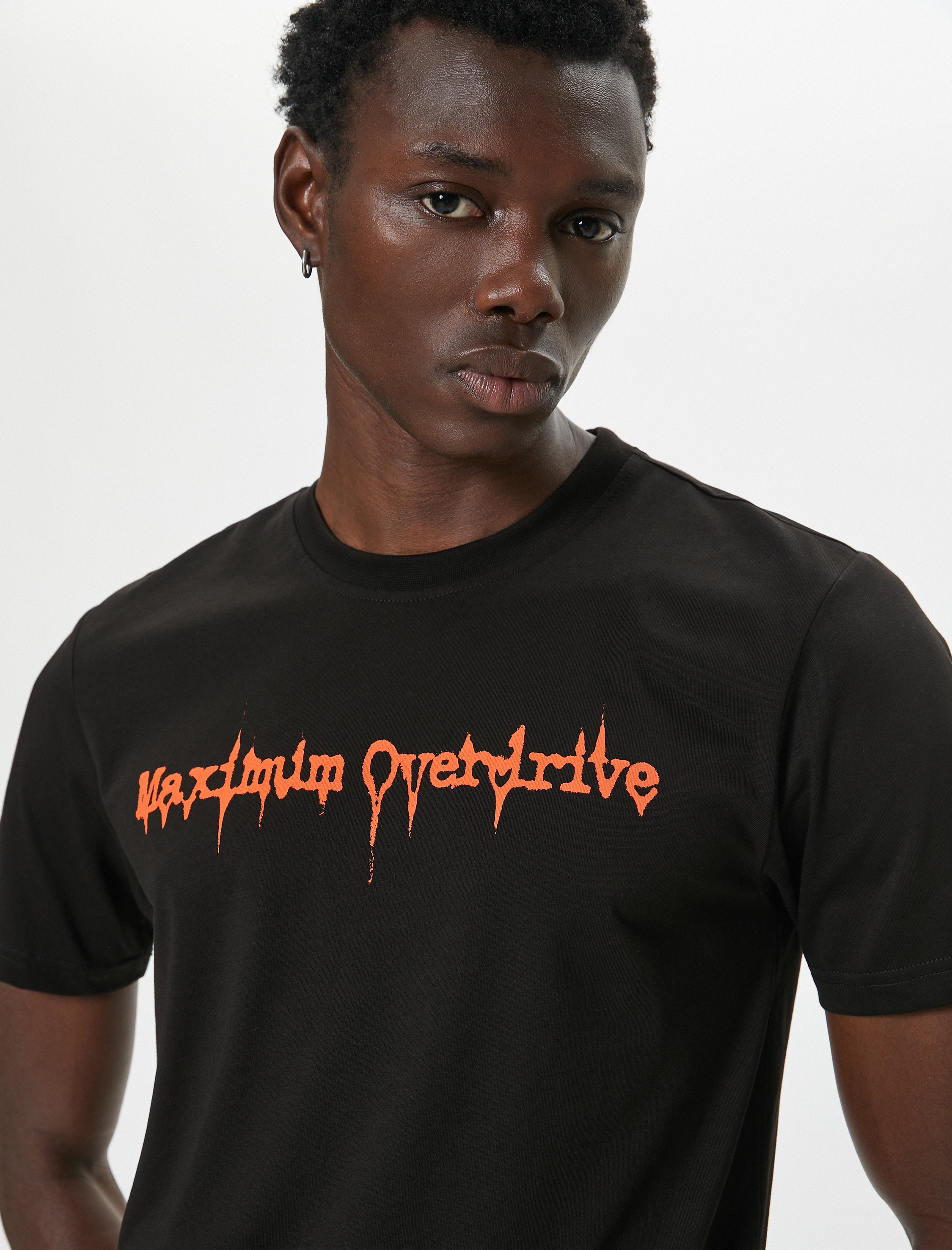   Slim Fit Tişört Slogan Baskılı Bisiklet Yaka Kısa Kollu Pamuklu