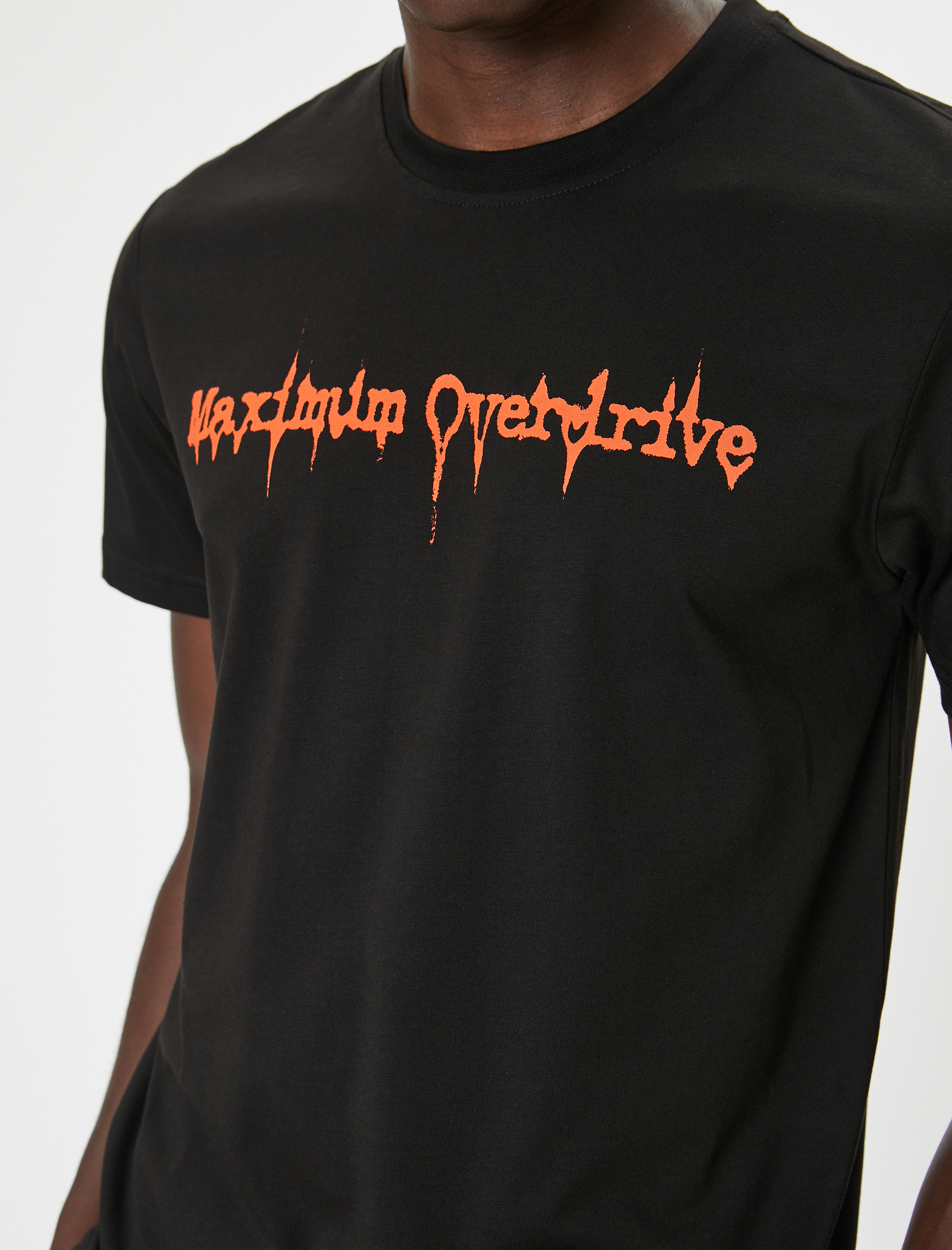   Slim Fit Tişört Slogan Baskılı Bisiklet Yaka Kısa Kollu Pamuklu