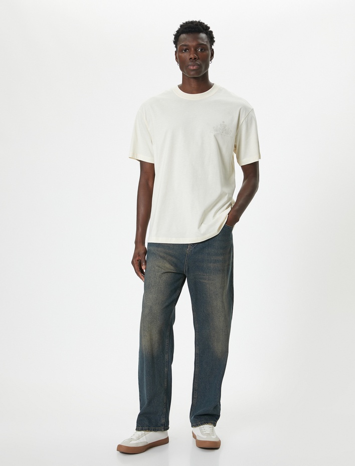  Arkası Baskılı Tişört Bisiklet Yaka Kısa Kollu Pamuklu