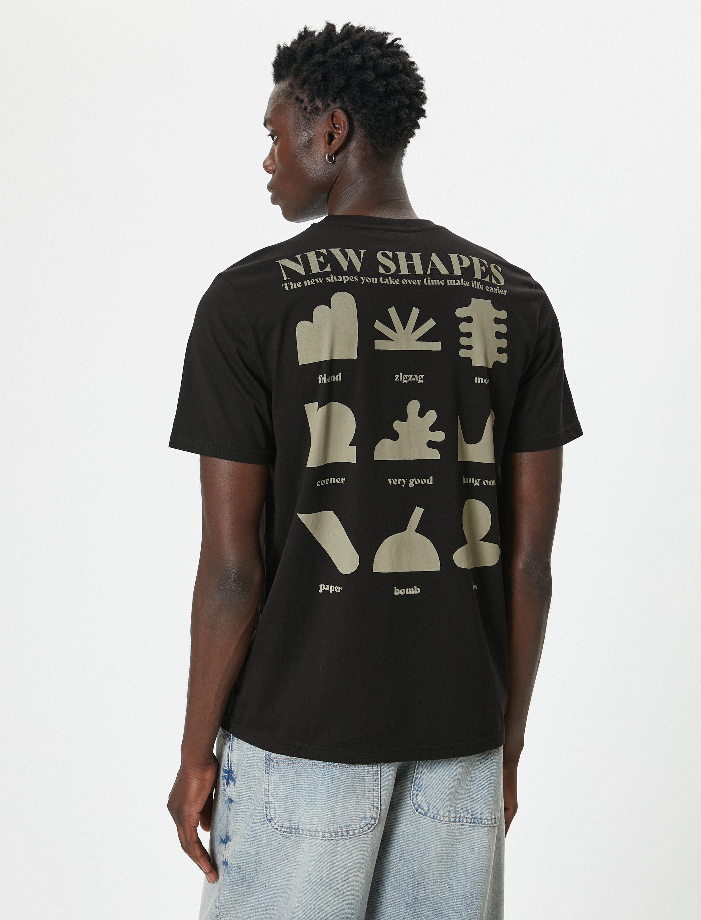   Arkası Baskılı Tişört Bisiklet Yaka Kısa Kollu Pamuklu