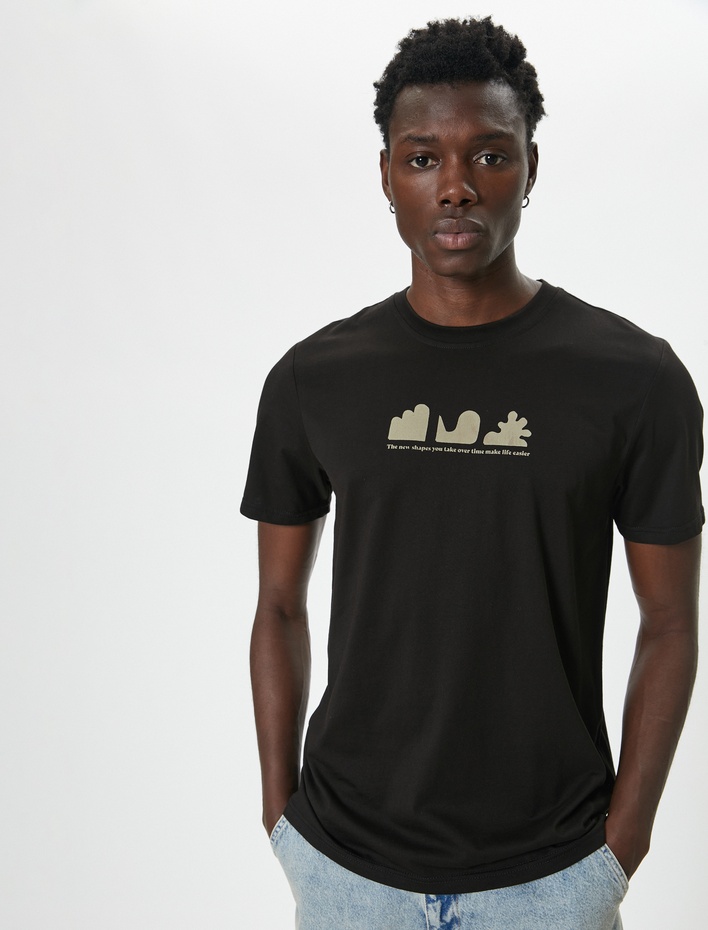  Arkası Baskılı Tişört Bisiklet Yaka Kısa Kollu Pamuklu