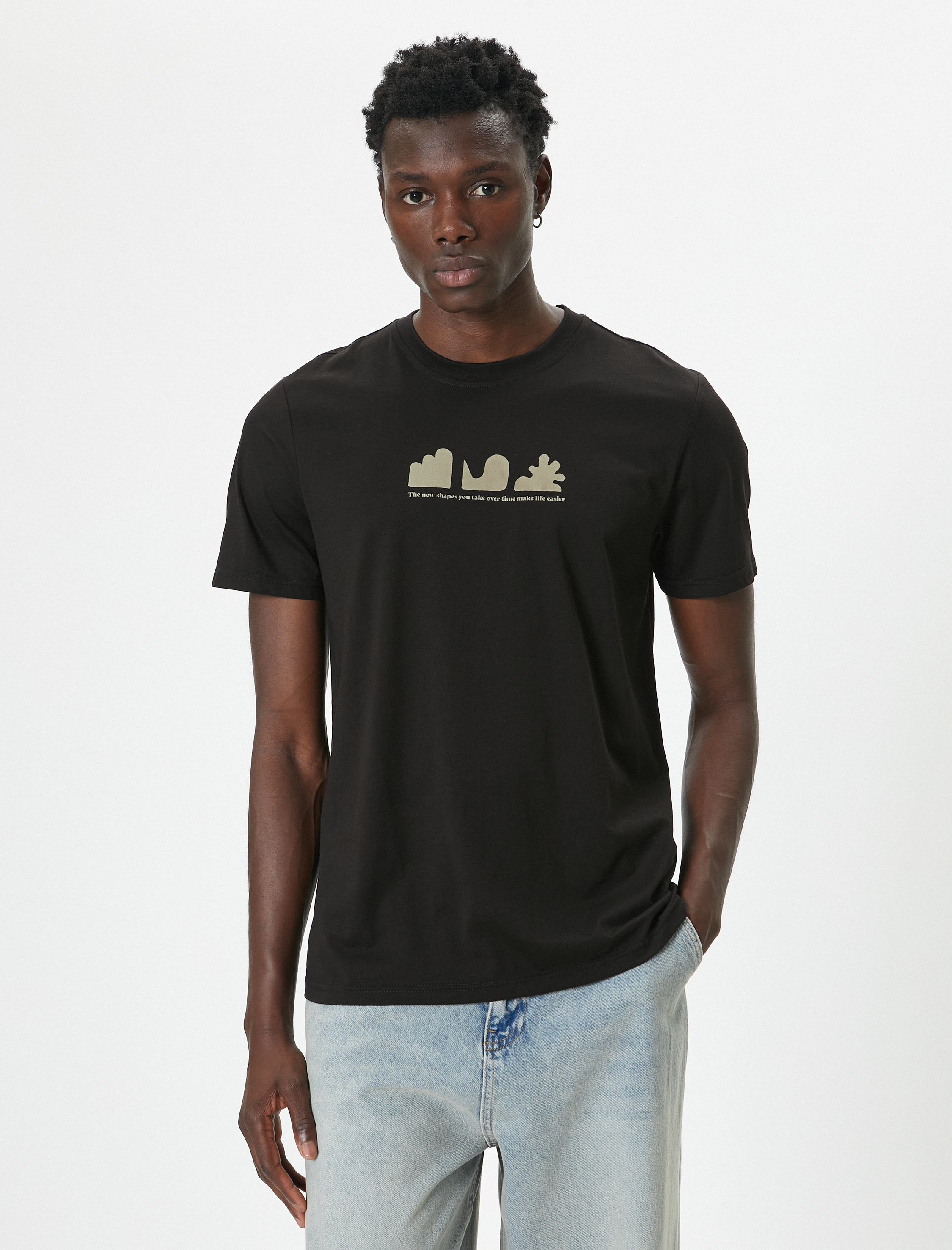   Arkası Baskılı Tişört Bisiklet Yaka Kısa Kollu Pamuklu