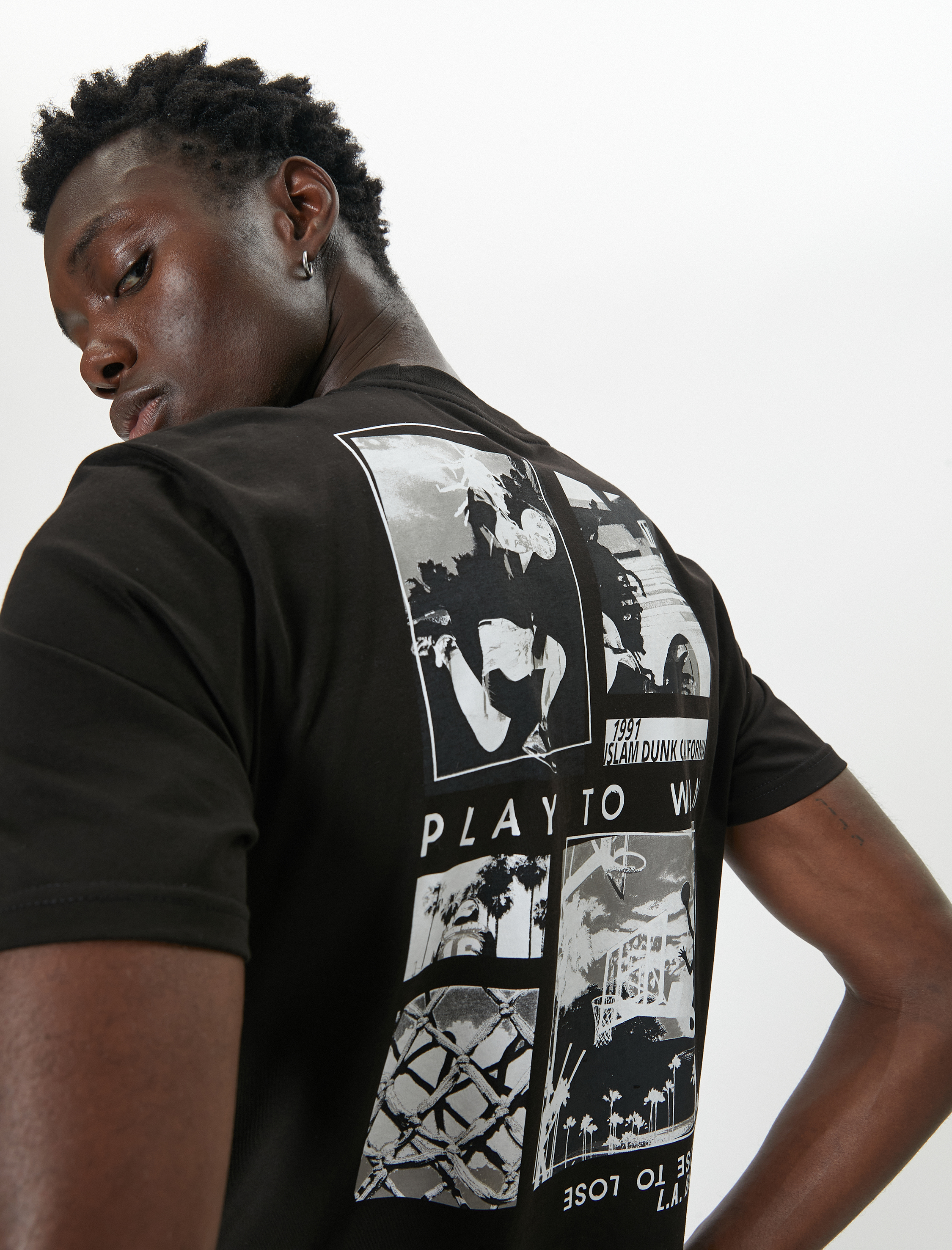   Arkası Baskılı Tişört Bisiklet Yaka Kısa Kollu Pamuklu