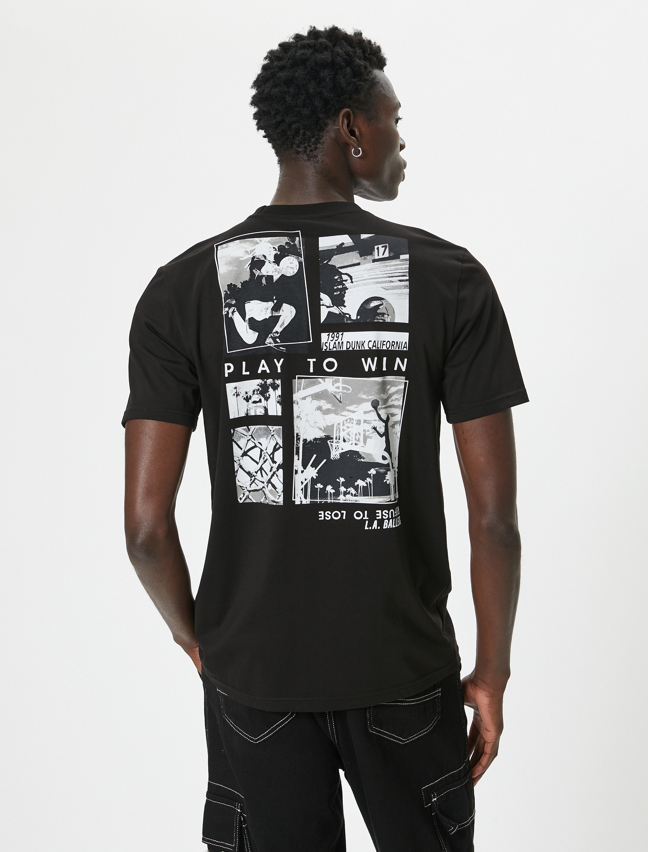   Arkası Baskılı Tişört Bisiklet Yaka Kısa Kollu Pamuklu