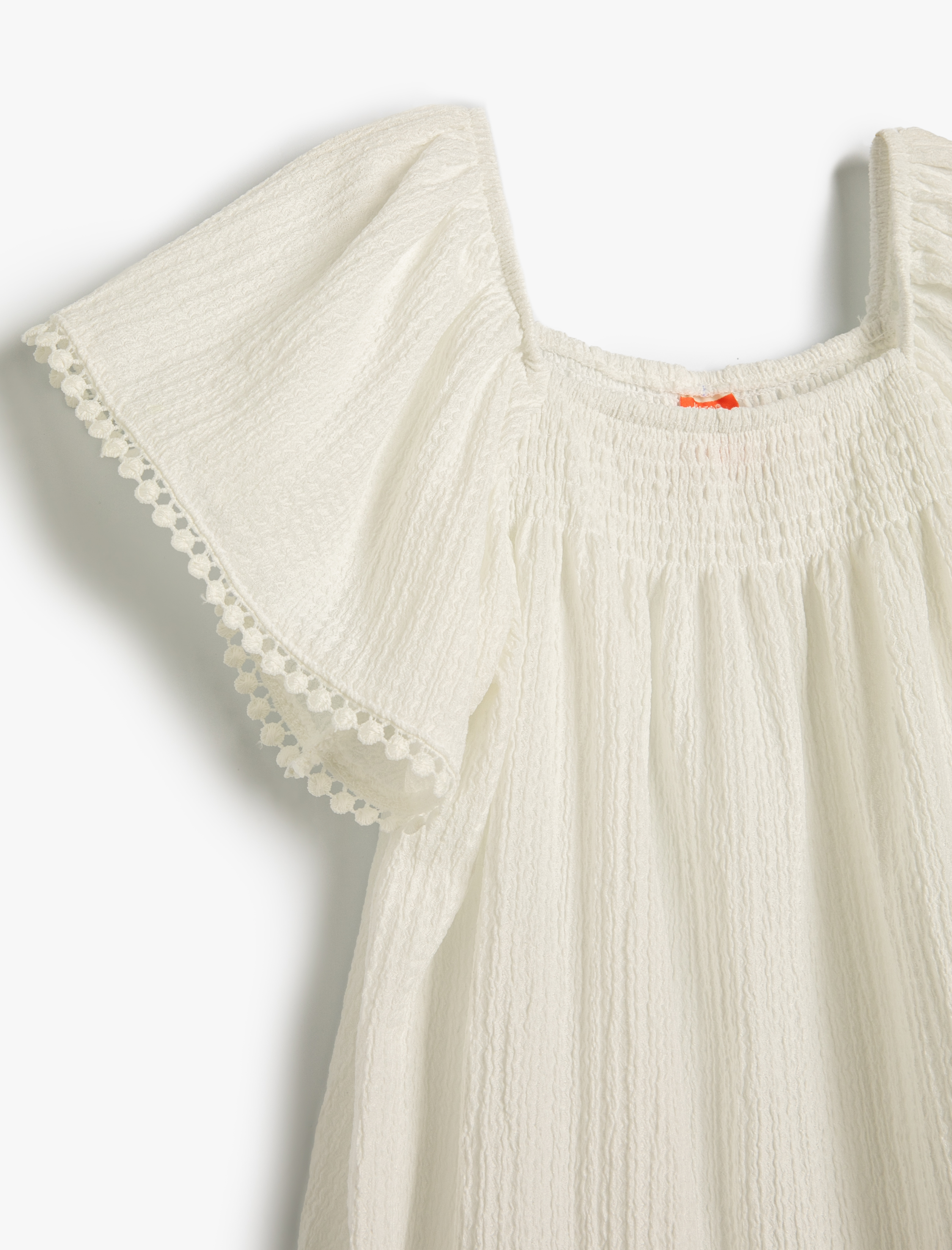  Kız Bebek Elbise Gipe Detaylı Kare Yaka Dokulu Fırfırlı