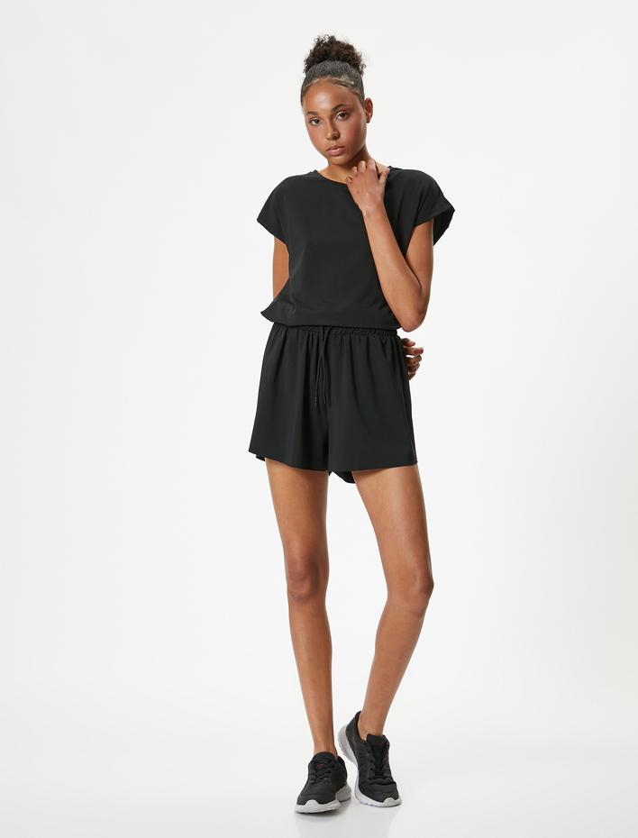  Oversize Spor Tişört Kalça Boy Bisiklet Yaka Kısa Kollu