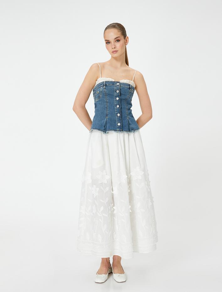  Koton X Sibil Çetinkaya - Straplez Düğmeli Denim Üst