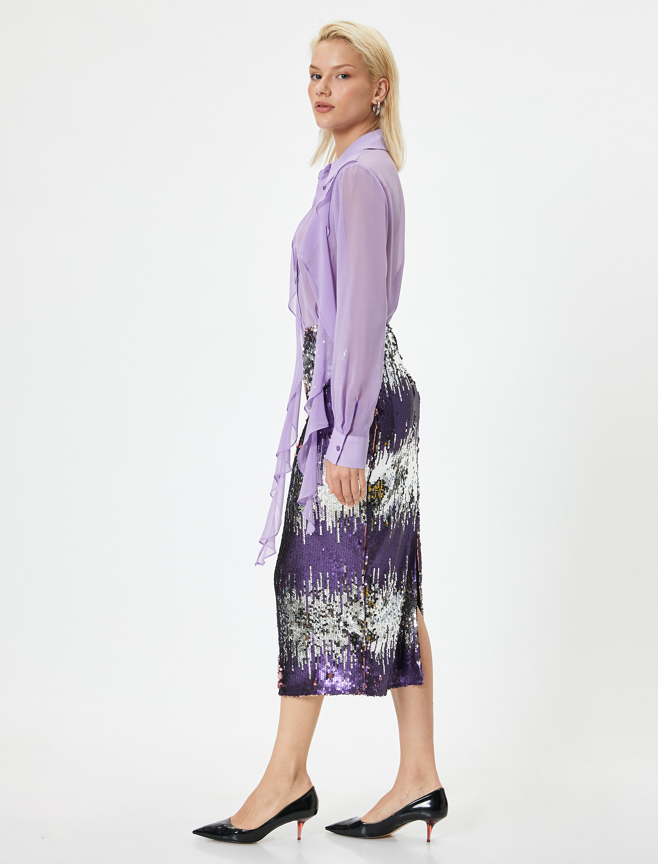   Midi Payetli Pullu Etek