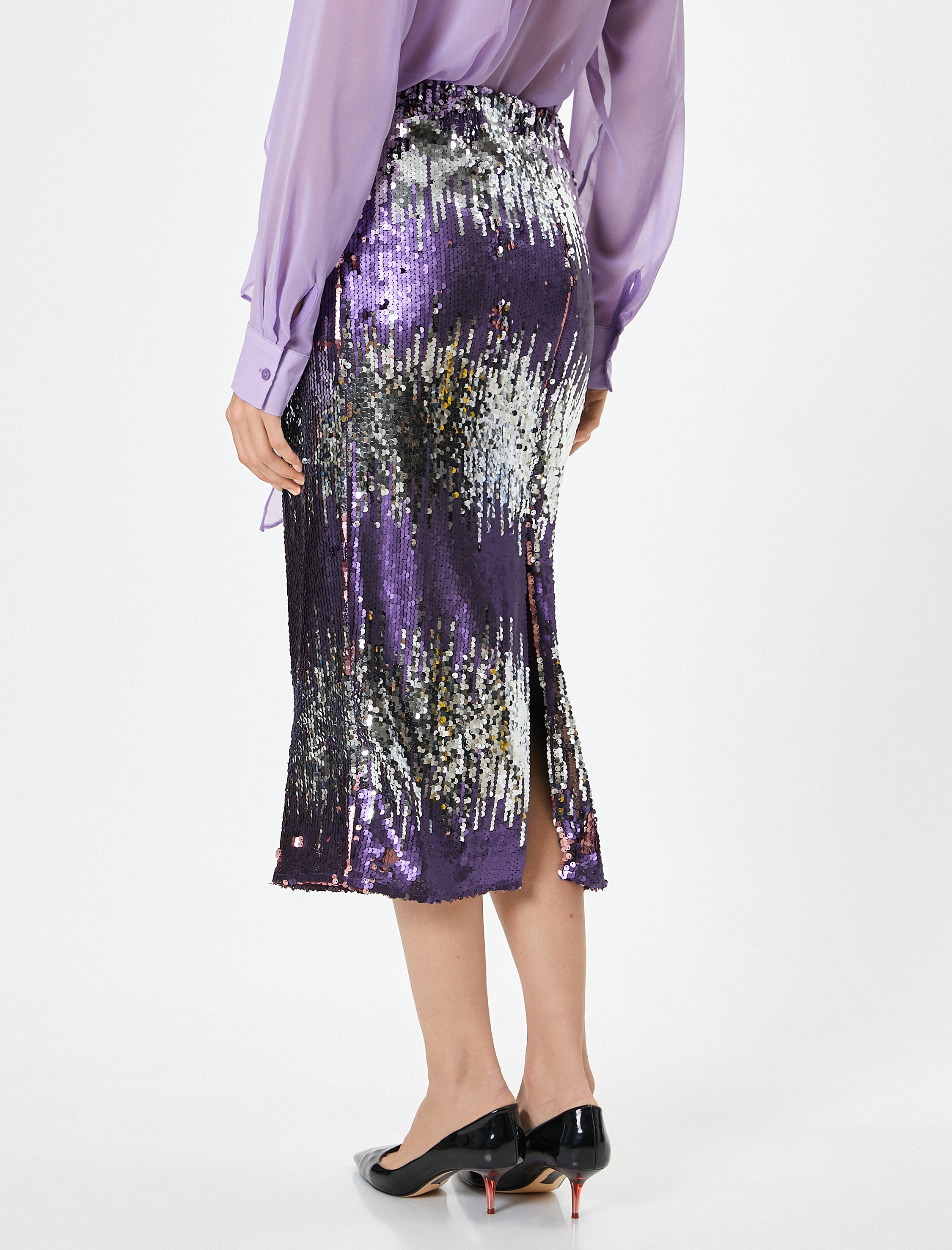   Midi Payetli Pullu Etek