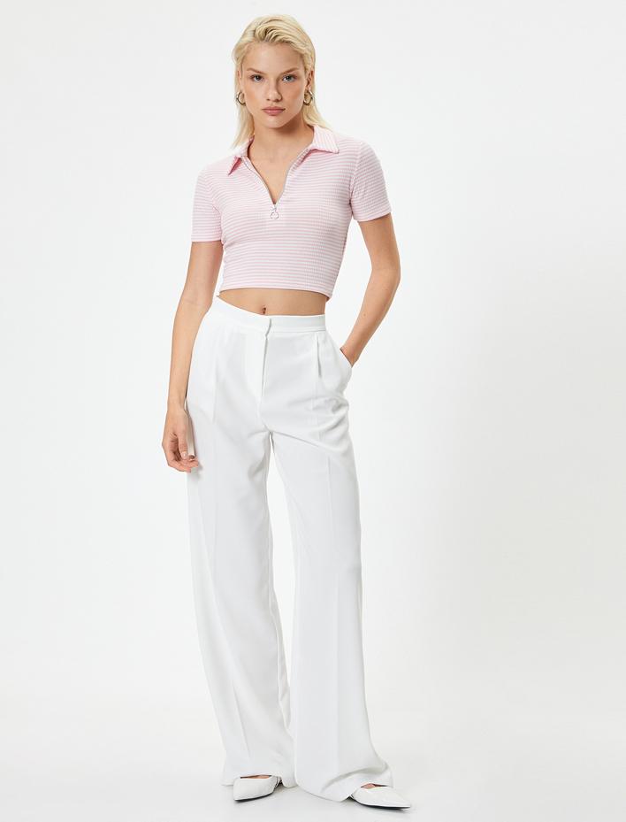  Polo Yaka Tişört Kısa Kollu Yarım Fermuarlı