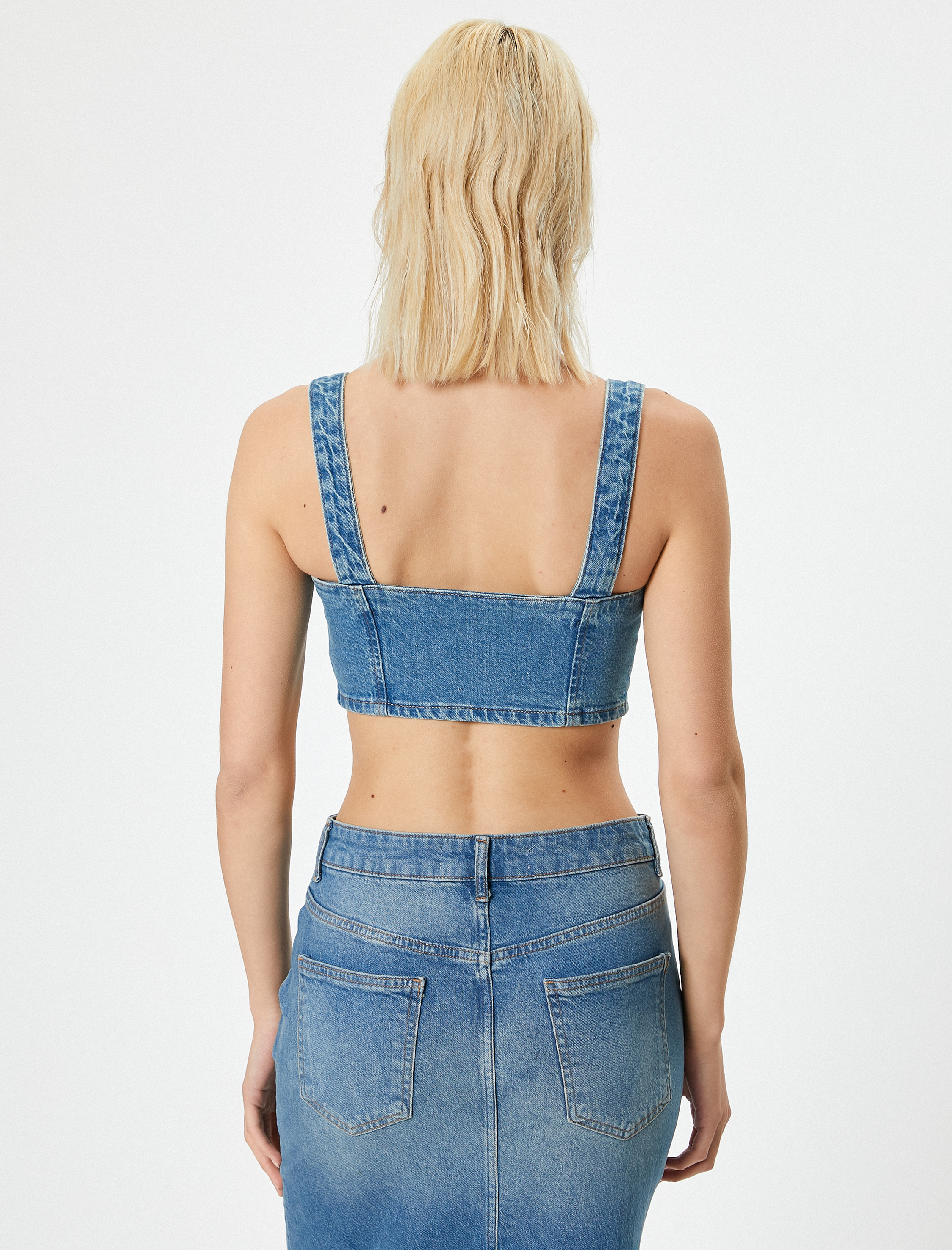   Koton X Melis Ağazat - Kot Crop Büstiyer Düğmeli Askılı