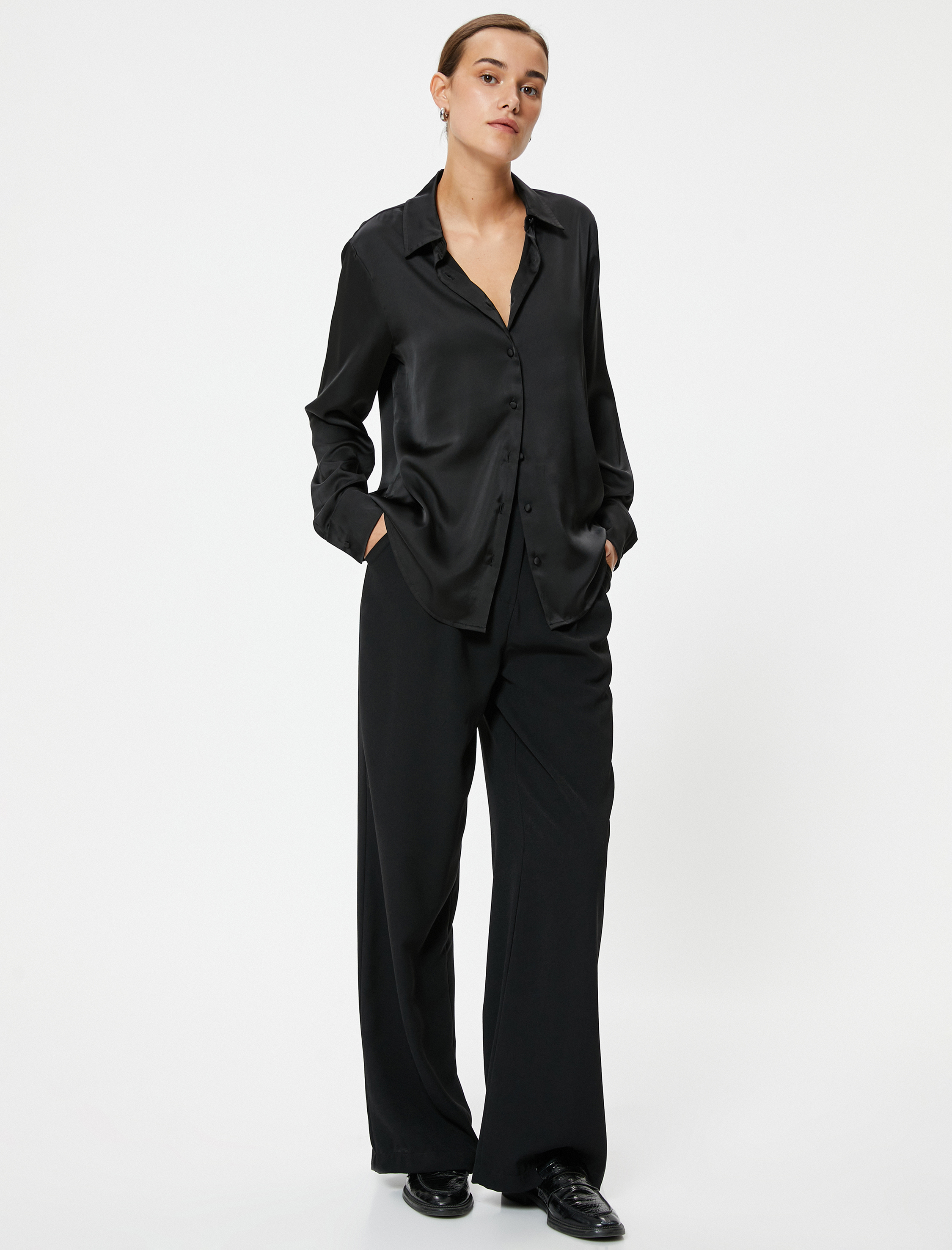   Saten Gömlek Uzun Kollu Düğmeli Standart Kesim