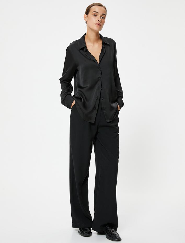  Saten Gömlek Uzun Kollu Düğmeli Standart Kesim