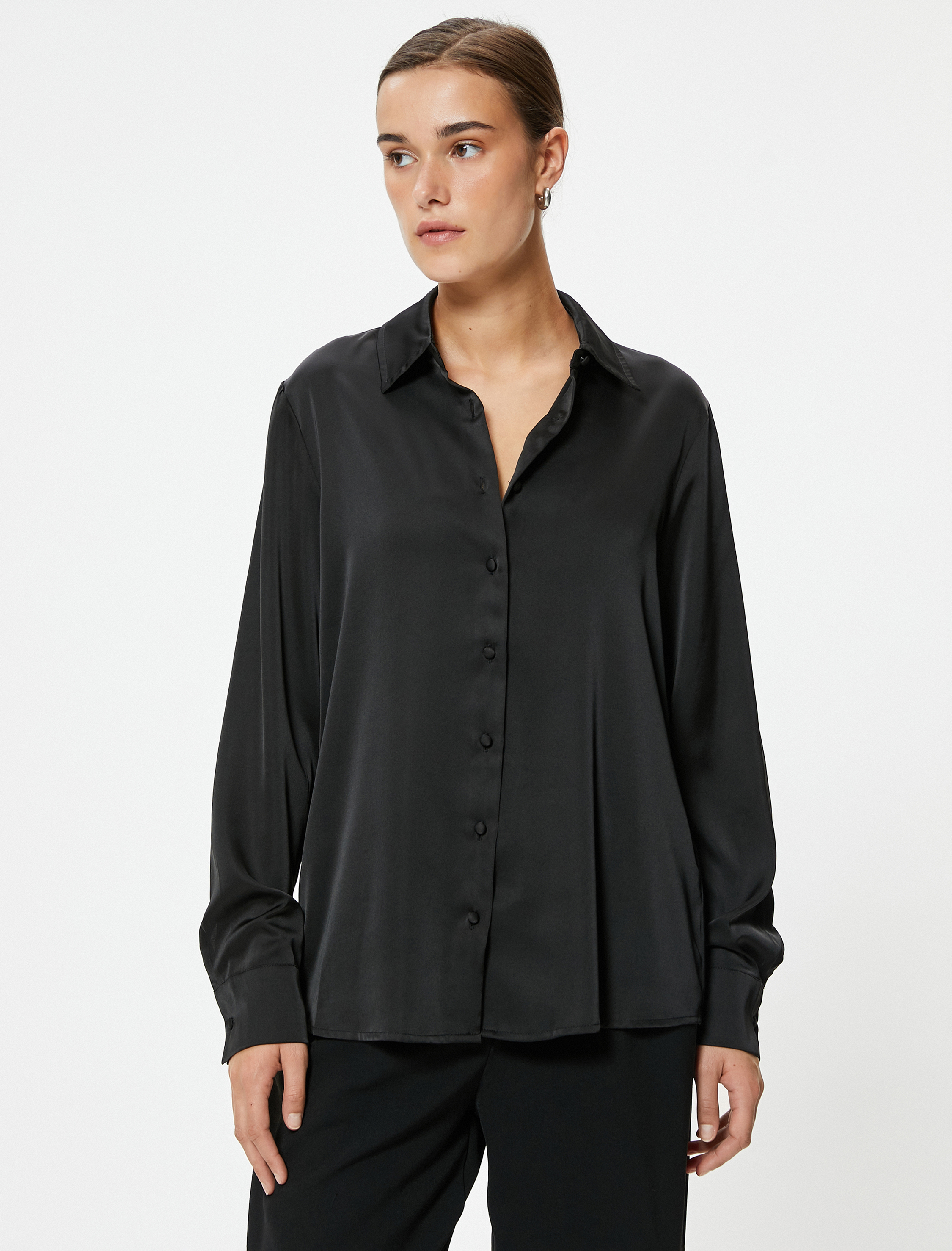   Saten Gömlek Uzun Kollu Düğmeli Standart Kesim