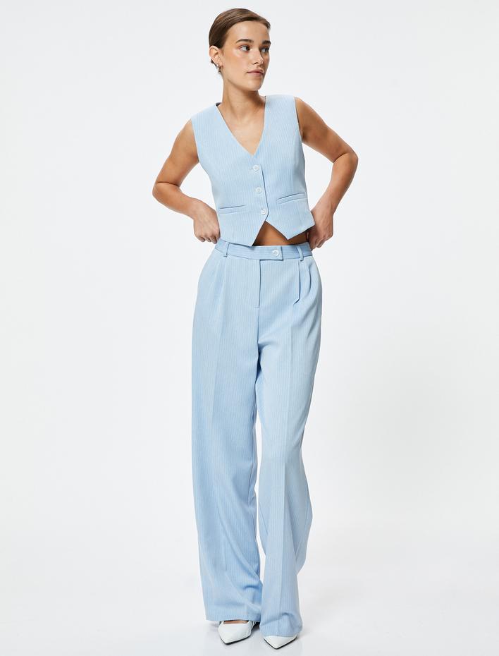  Geniş Paça Kumaş Pantolon Cepli