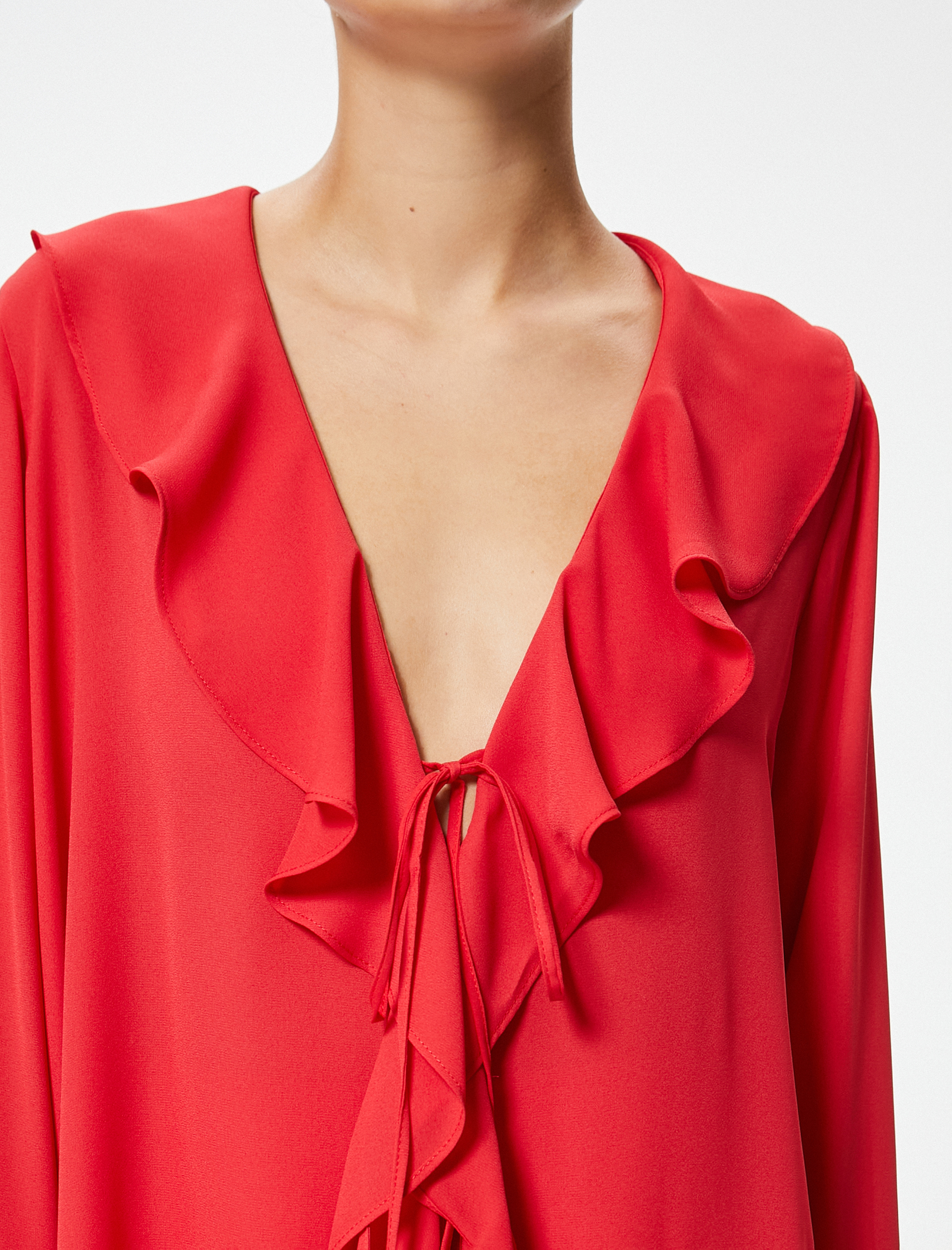 Fırfırlı Gömlek Dökümlü İspanyol Uzun Kol Bağlamalı