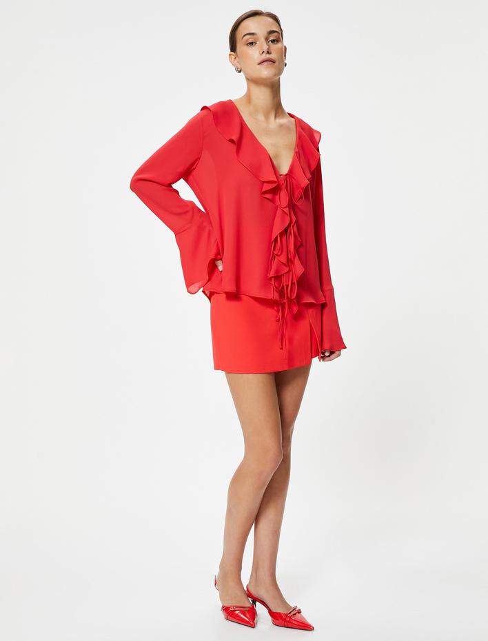  Fırfırlı Gömlek Dökümlü İspanyol Uzun Kol Bağlamalı