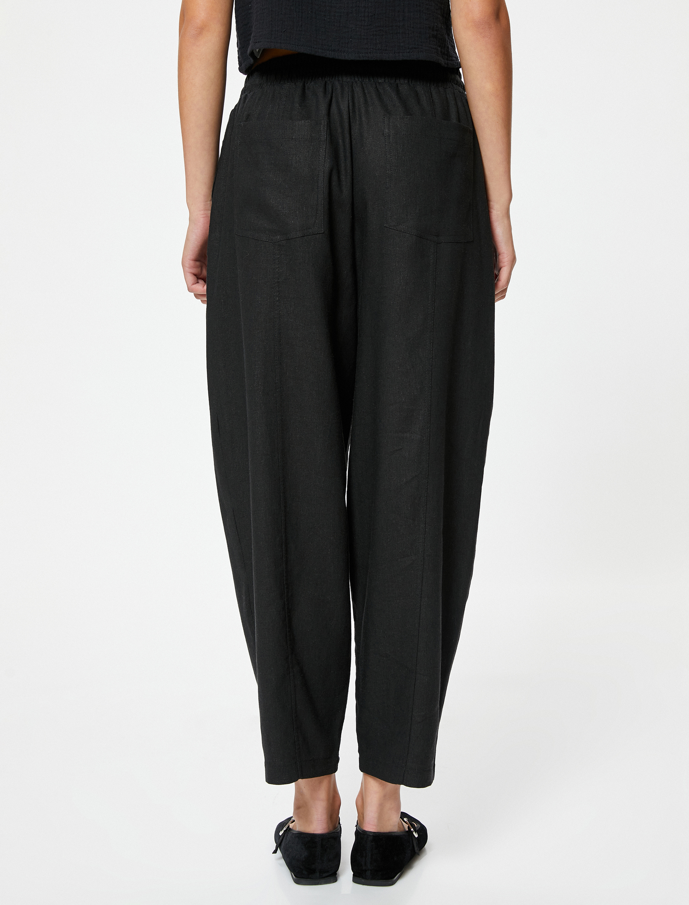   Keten Pantolon Astarlı Cepli Beli Bağlamalı