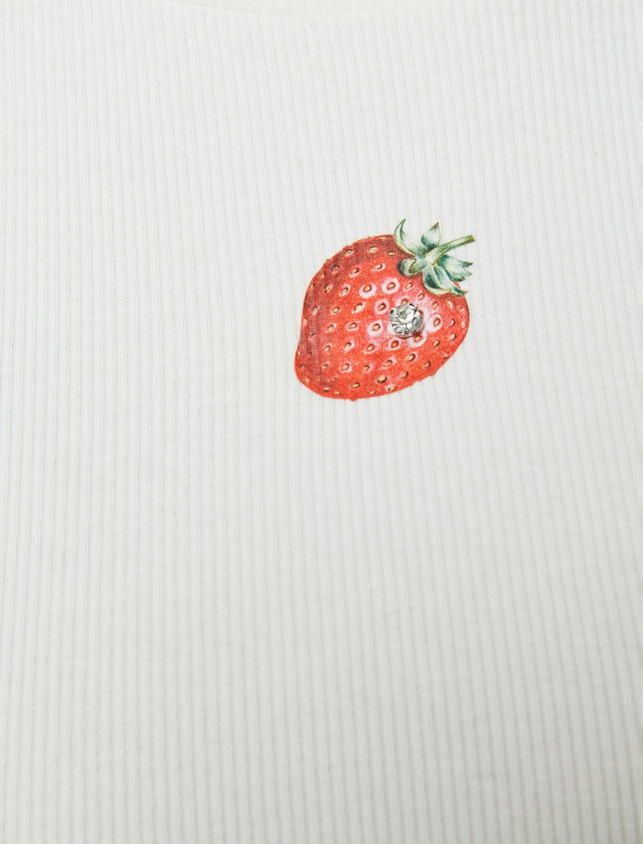   Çilek Baskılı Crop Atlet Asimetrik Kesim Slim Fit