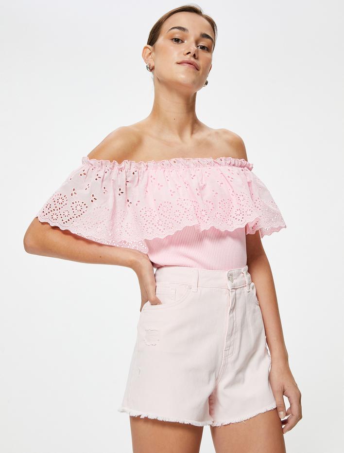  Koton X Sibil Çetinkaya - Fistolu Fırfırlı Omzu Açık Üst