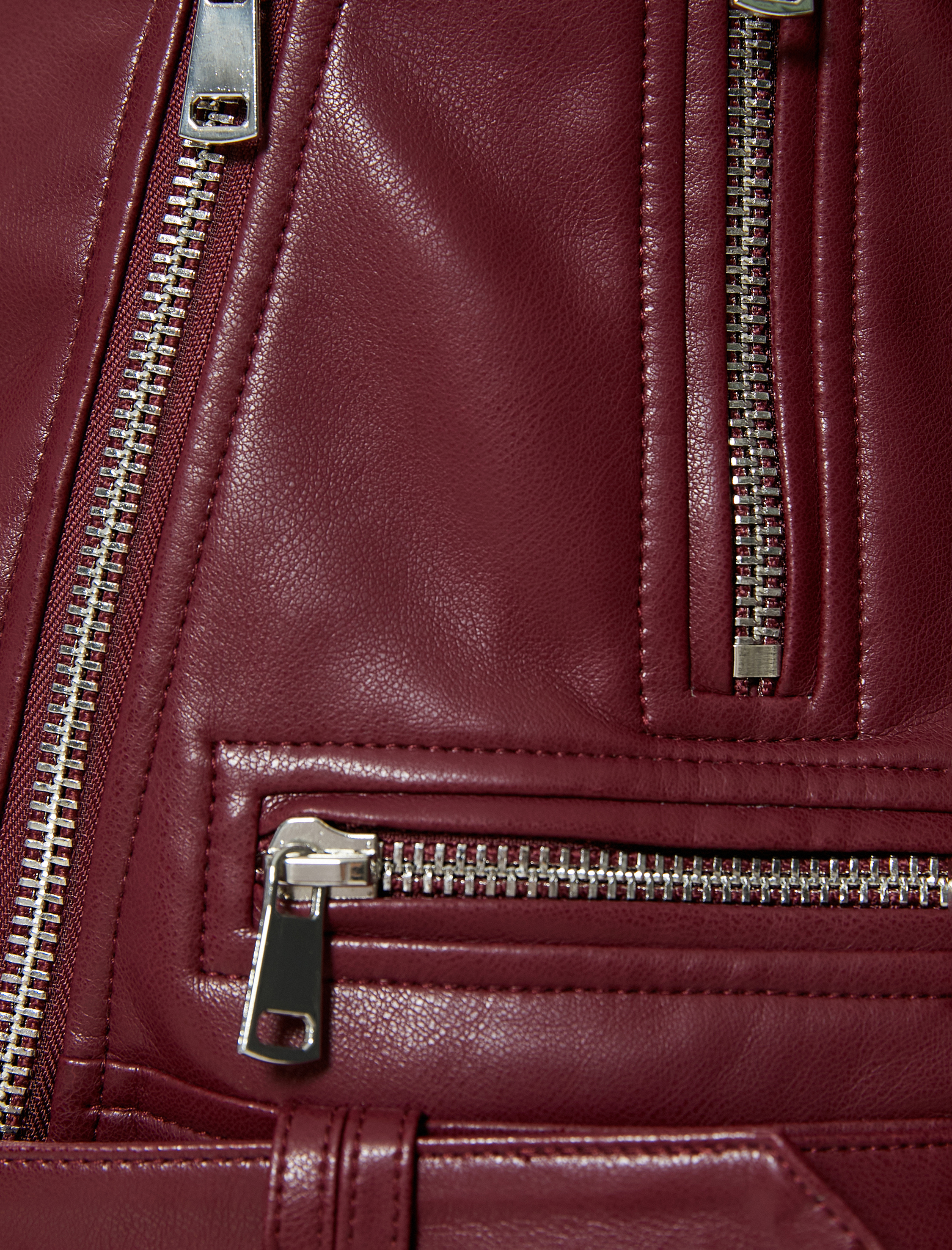 Suni Deri Ceket Fermuarlı Kruvaze Cepli