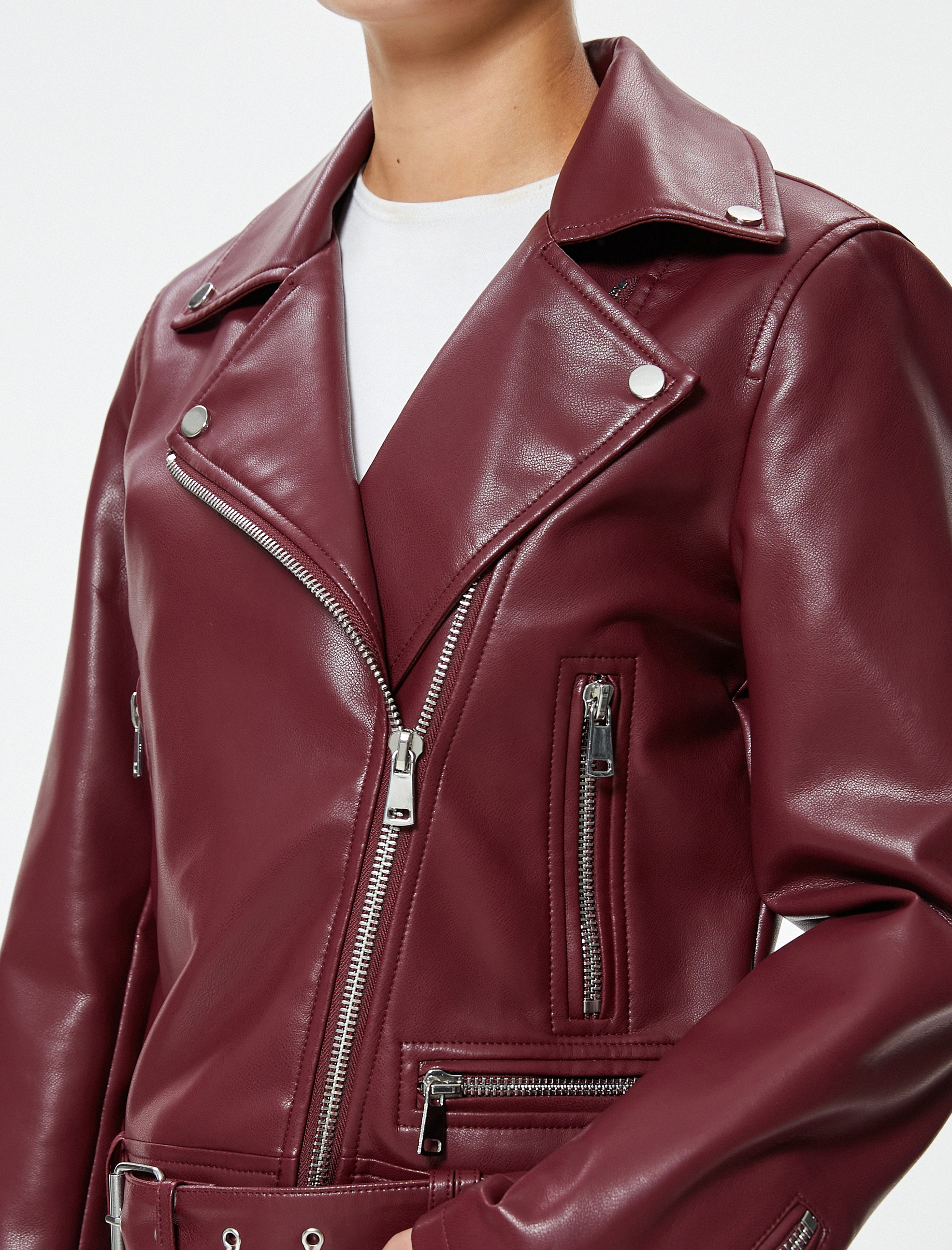 Suni Deri Ceket Fermuarlı Kruvaze Cepli