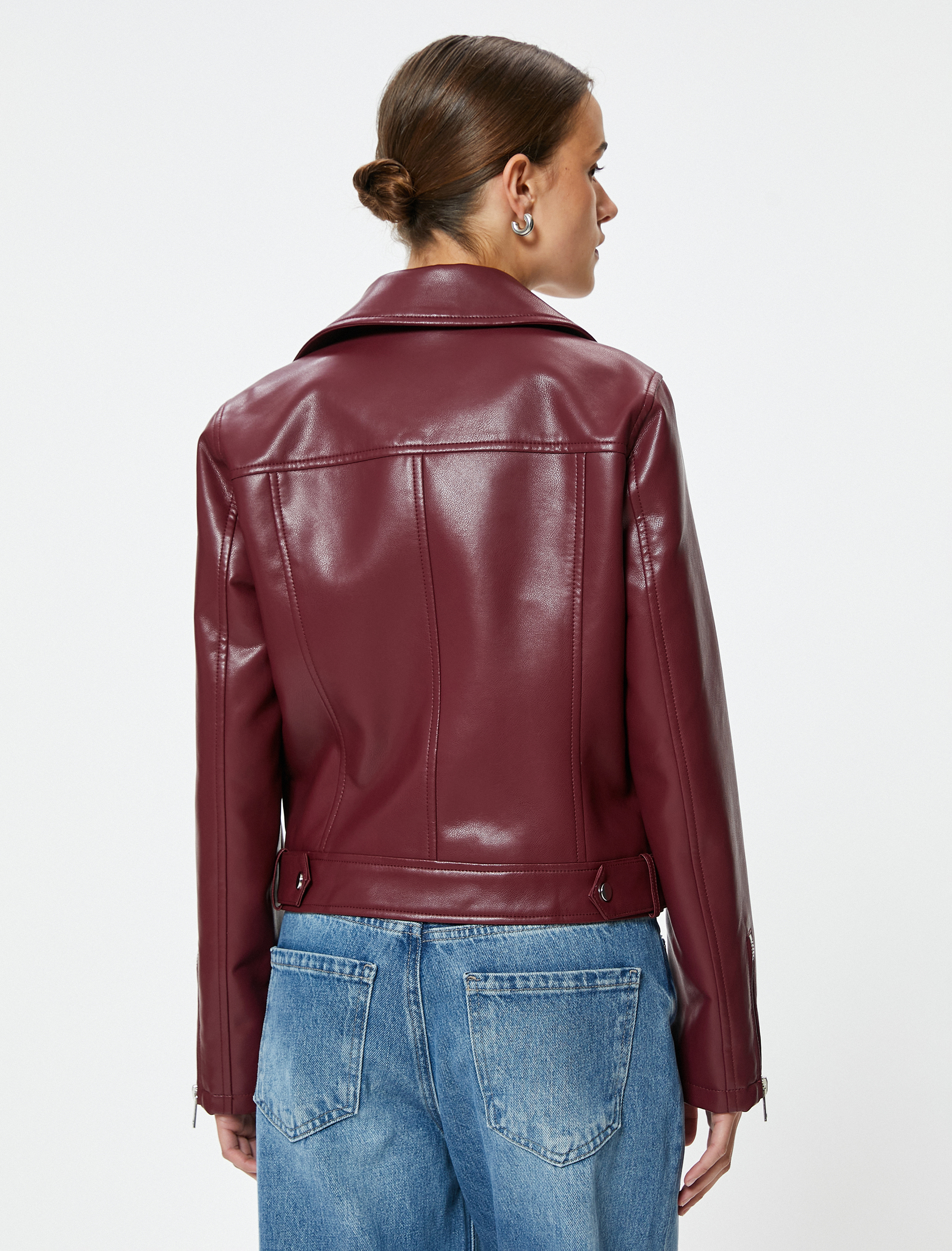 Suni Deri Ceket Fermuarlı Kruvaze Cepli