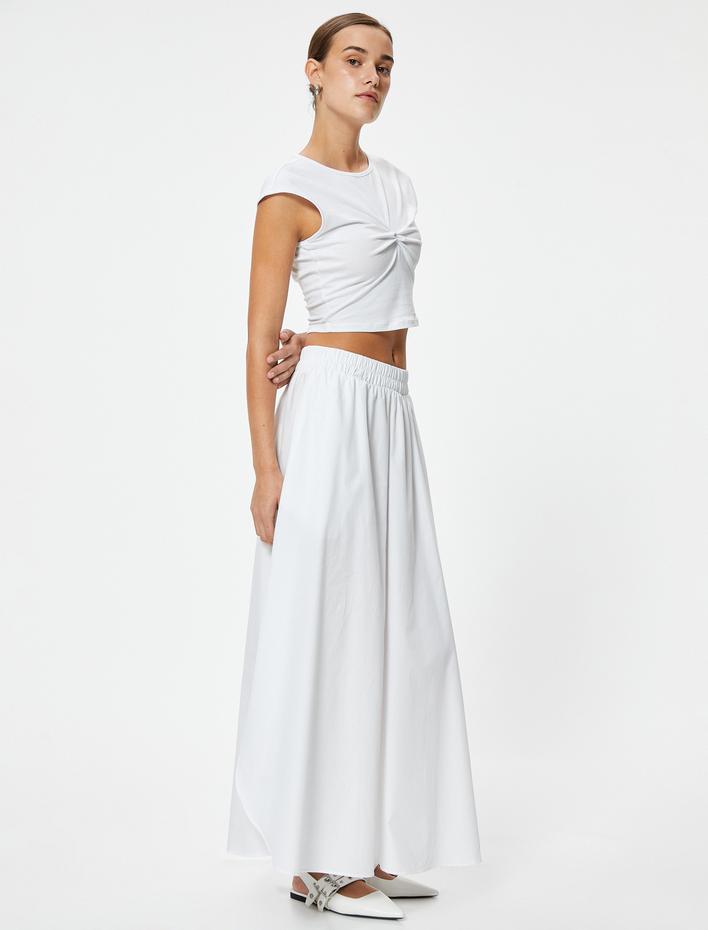  Uzun Kloş Etek Yırtmaç Detaylı Pamuklu Standart Bel