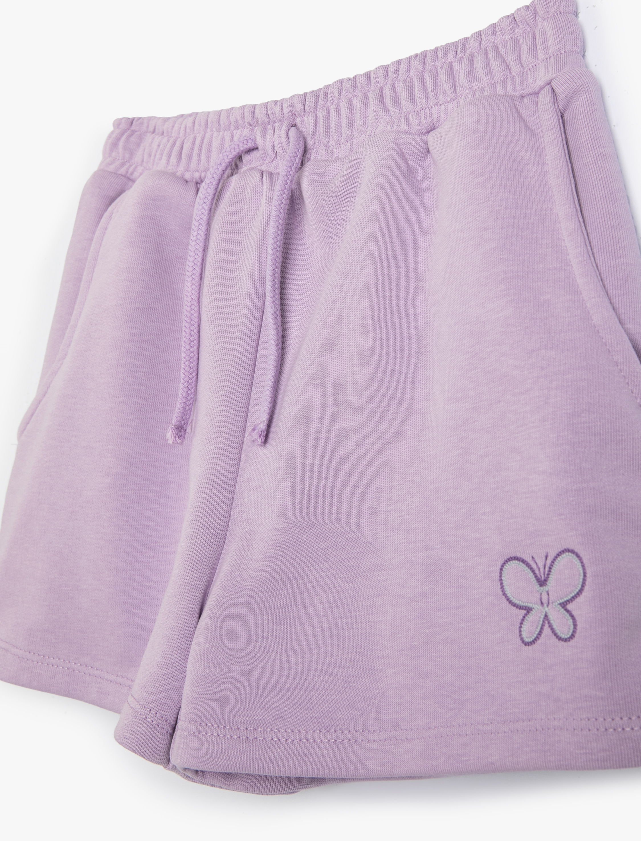  Kız Çocuk Şort Beli Bağlamalı Lastikli Cepli Kelebek İşleme Detaylı