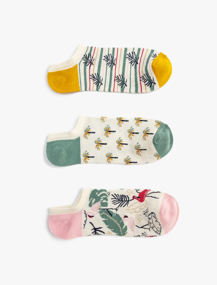 Kadın 3'lü Patik Çorap Seti Çok Renkli Desenli