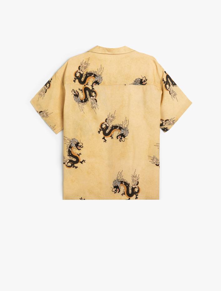 Erkek Çocuk Gömlek Ejderha Baskılı Kısa Kollu Viskoz Kumaş