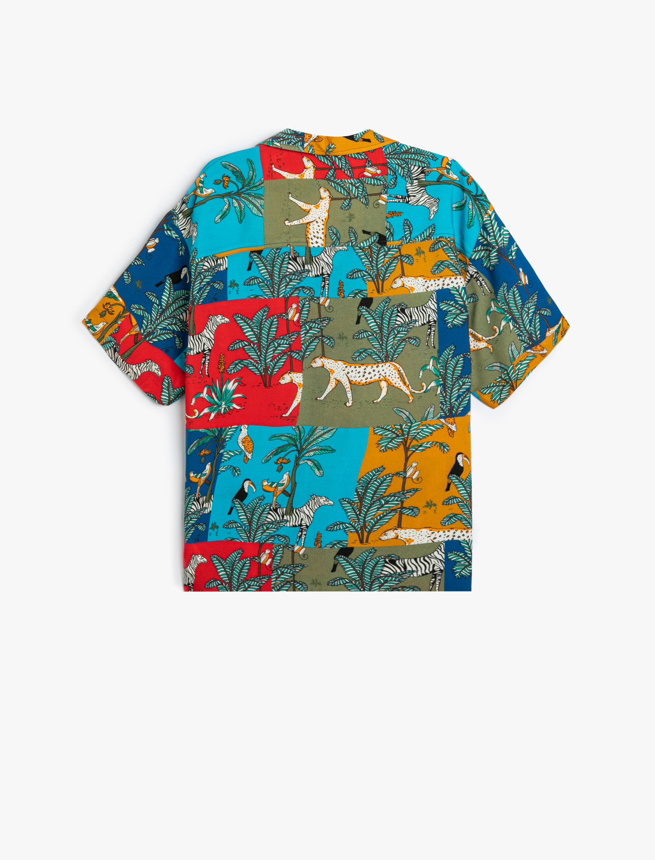  Erkek Çocuk Gömlek Baskı Detaylı Kısa Kollu Viskoz Kumaş