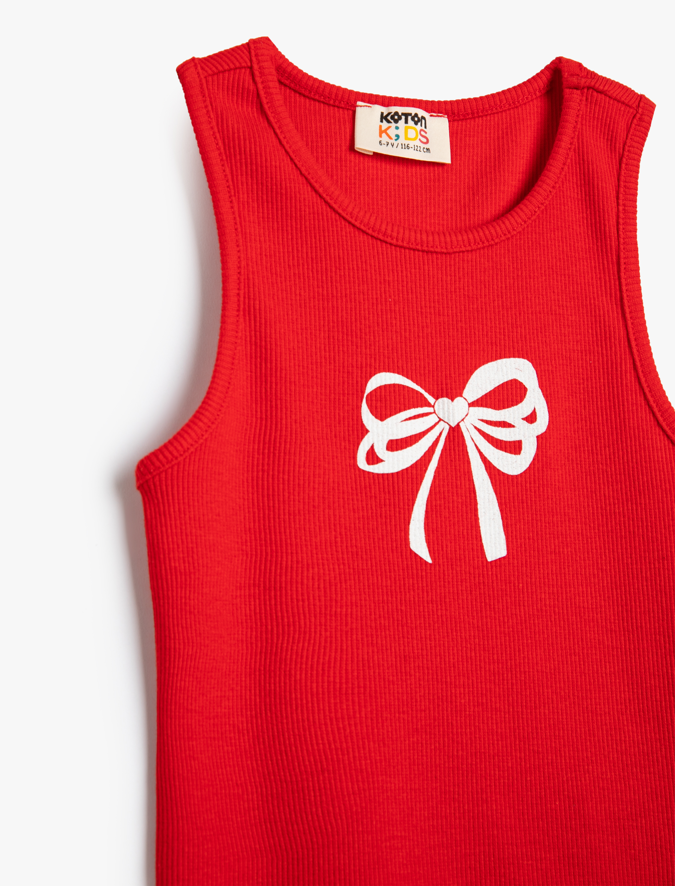  Kız Çocuk Atlet Fiyonk Baskılı Kolsuz Kalın Askılı Bisiklet Yaka