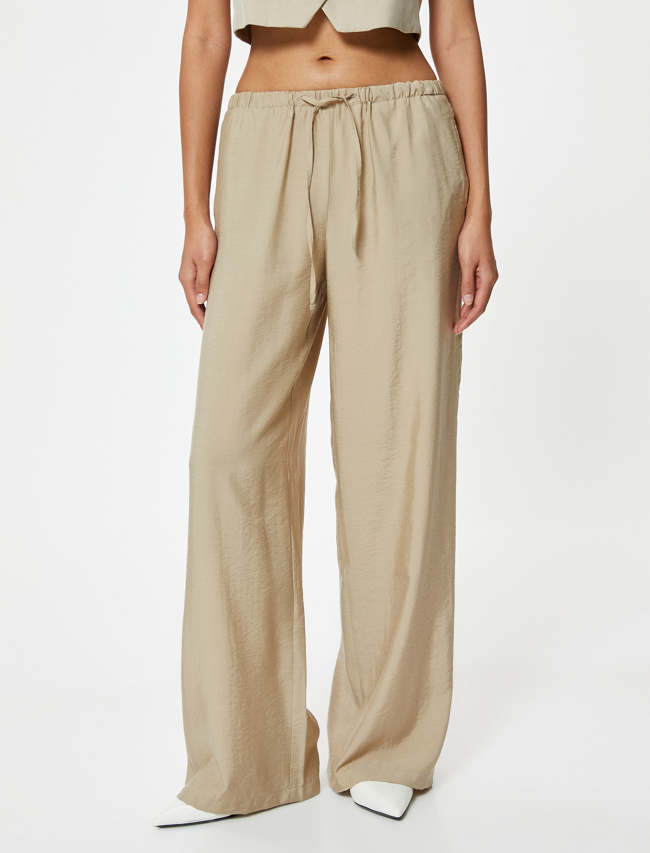   Bol Paça Pantolon Modal Kumaş Cepli Beli Bağlamalı