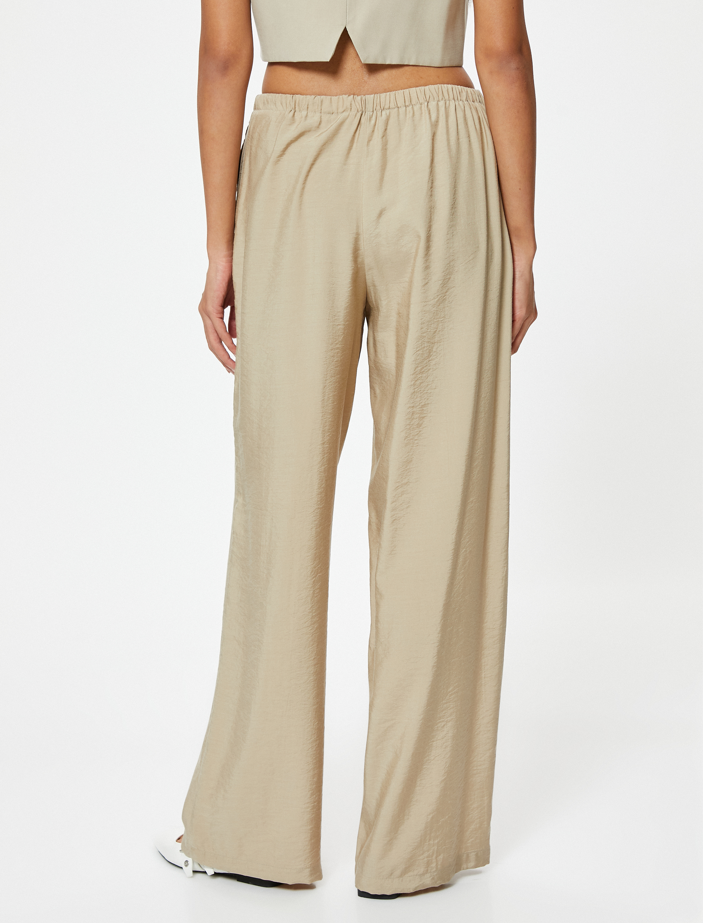   Bol Paça Pantolon Modal Kumaş Cepli Beli Bağlamalı