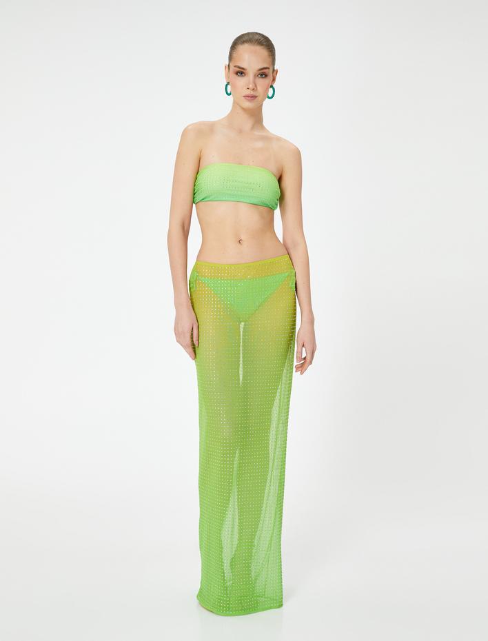  Koton X Sibil Çetinkaya - Boncuk İşlemeli Uzun Transparan Plaj Etek