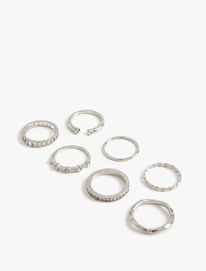 Kadın 7'li Yüzük Seti Taş Detaylı Çelik Karışımlı