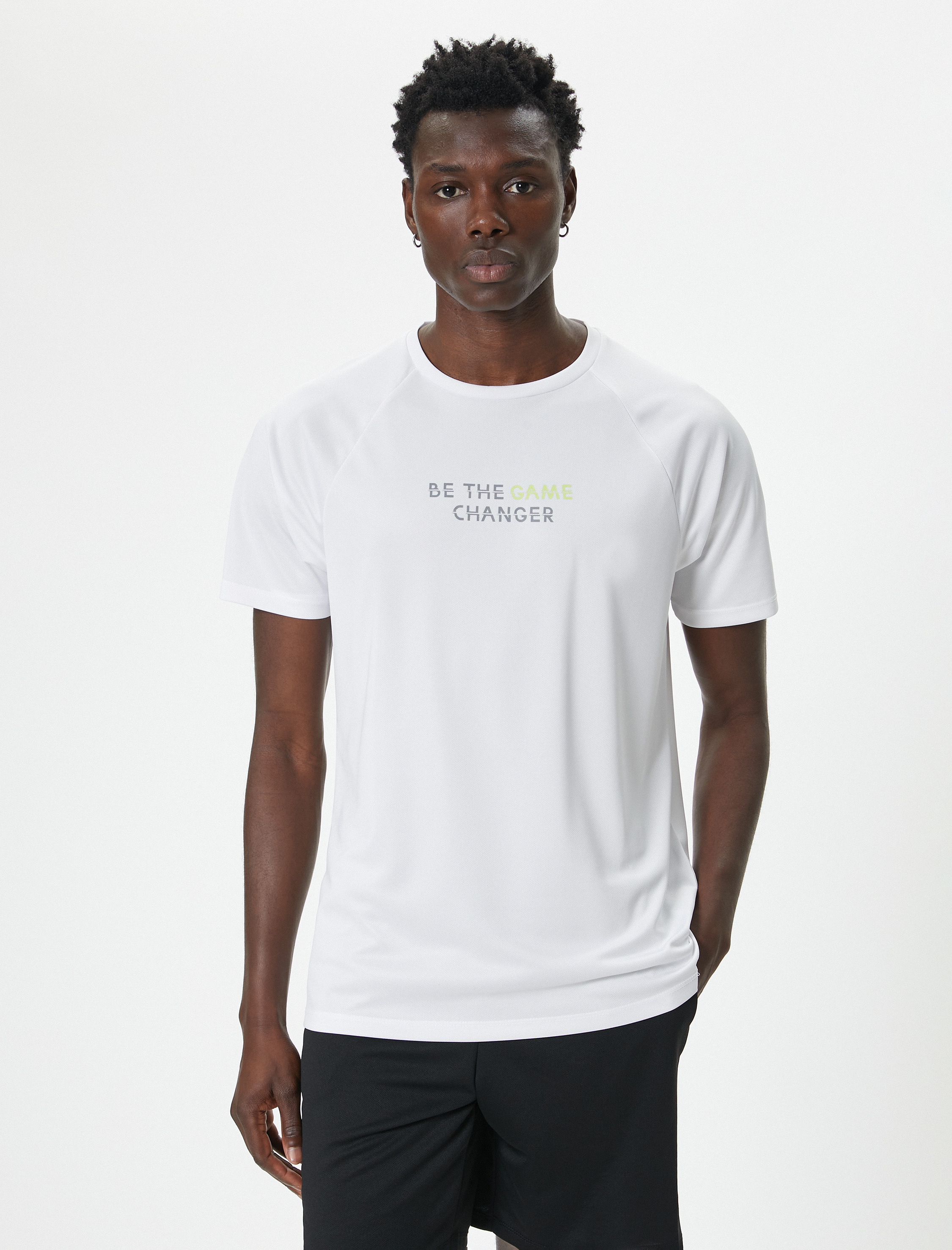   Slogan Baskılı Kısa Kollu Bisiklet Yaka Spor Tişört