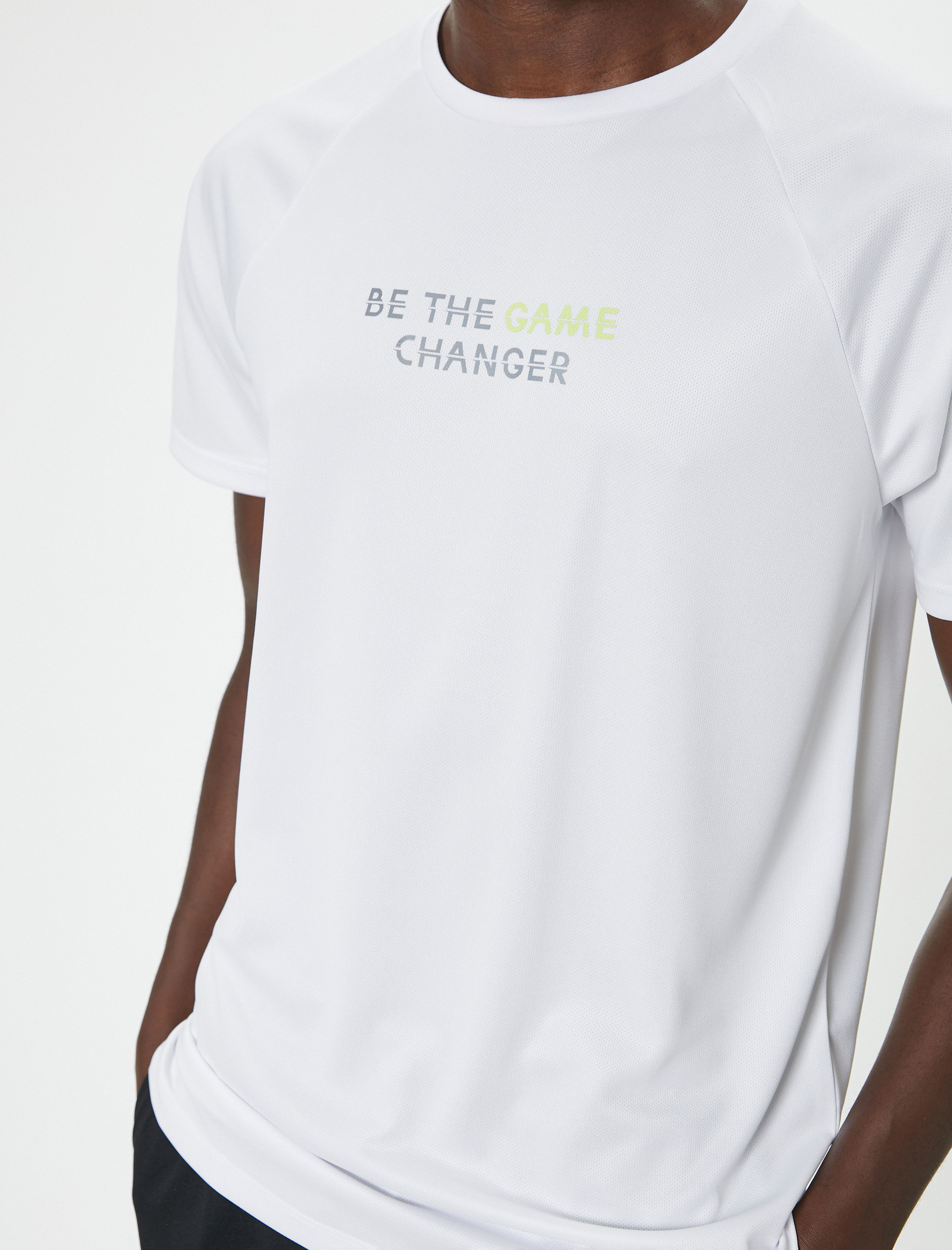   Slogan Baskılı Kısa Kollu Bisiklet Yaka Spor Tişört