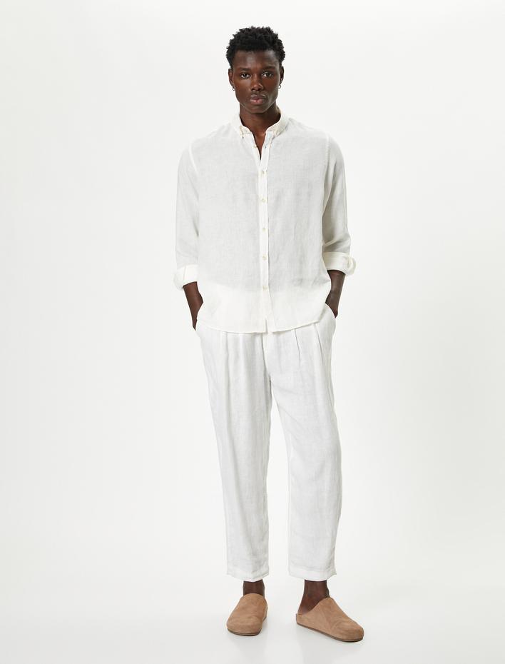  Keten Gömlek Klasik Yaka Uzun Kollu Düğmeli Regular Fit