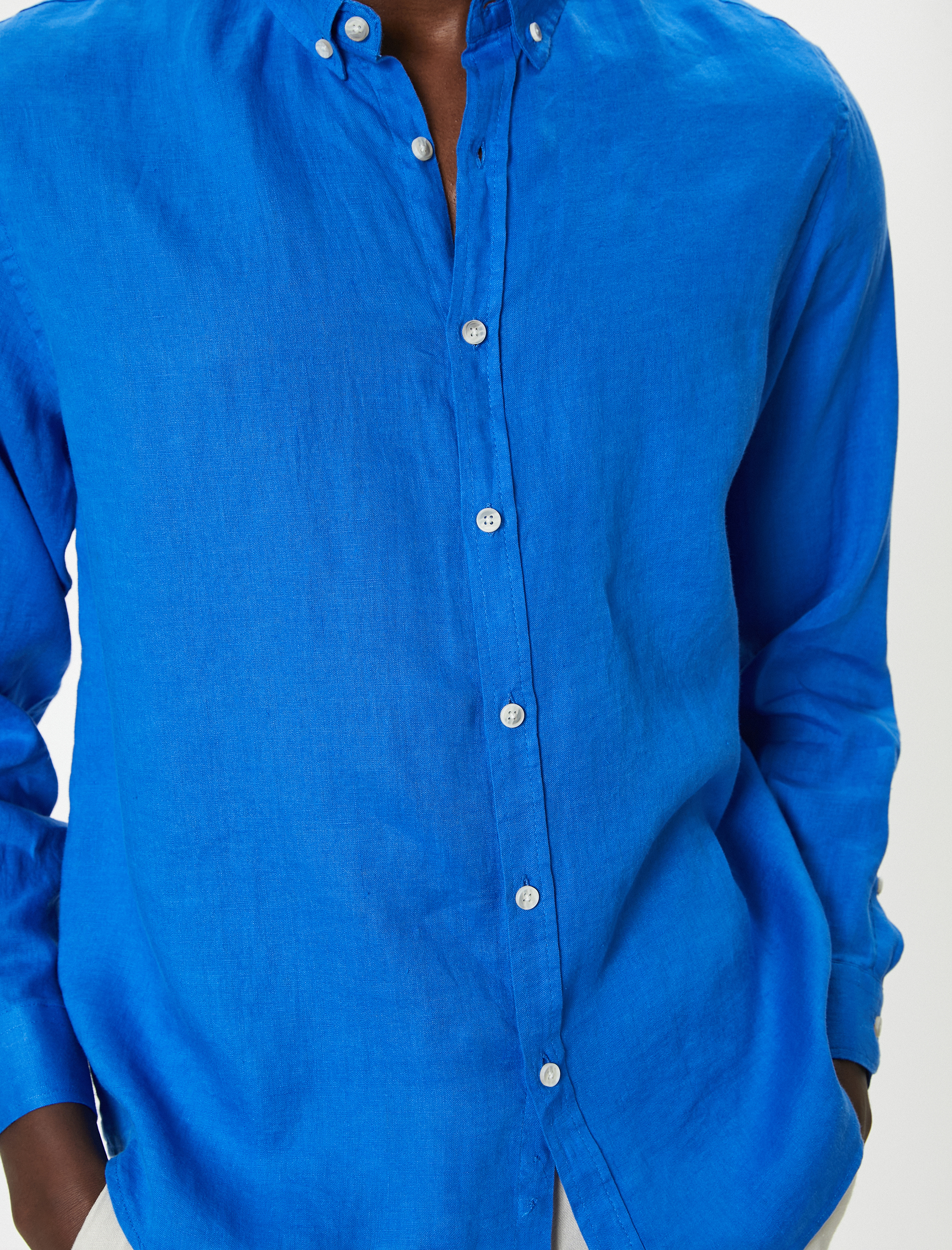   Keten Gömlek Klasik Yaka Uzun Kollu Düğmeli Regular Fit