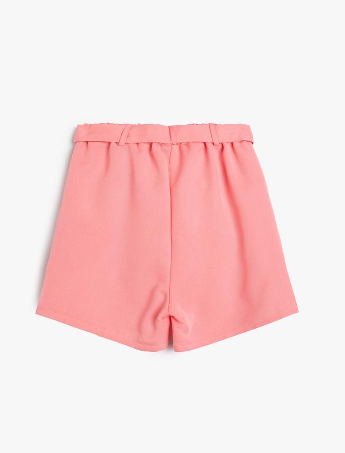 Kız Çocuk Şort Kemer Detaylı Cepli Beli Lastikli