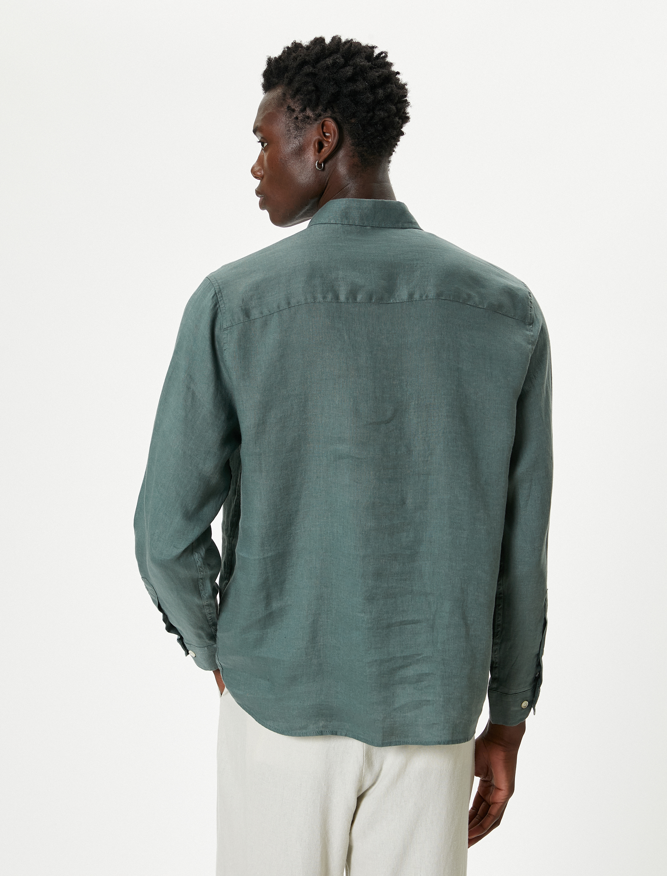   Keten Gömlek Klasik Yaka Uzun Kollu Düğmeli Regular Fit