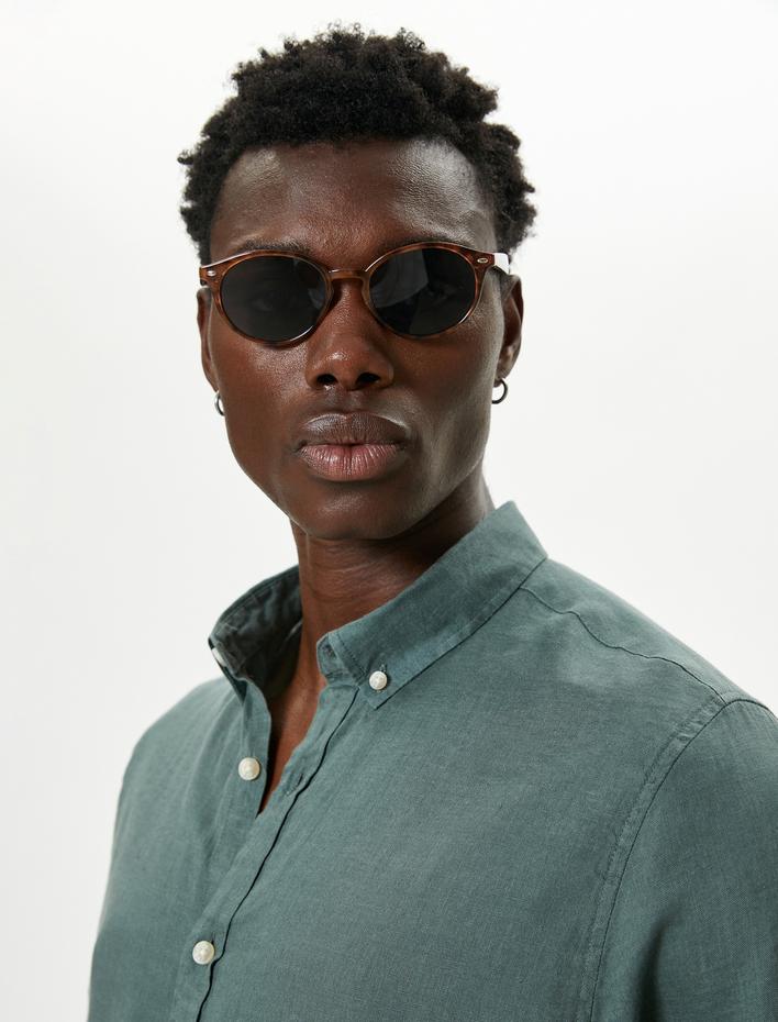  Keten Gömlek Klasik Yaka Uzun Kollu Düğmeli Regular Fit