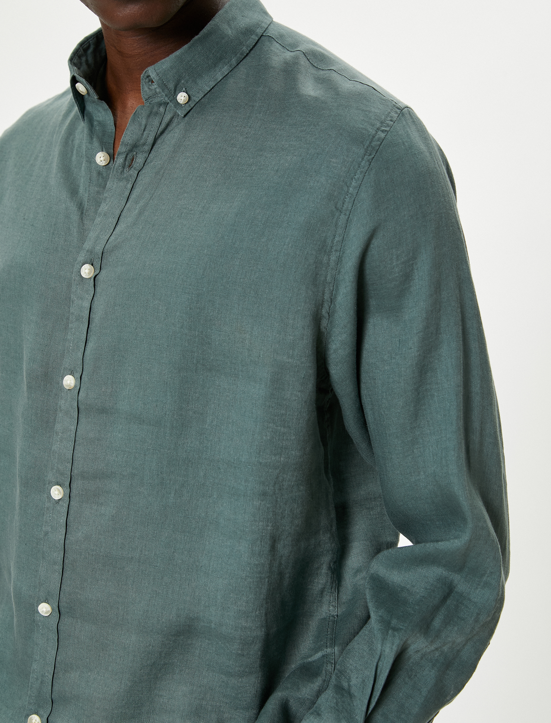   Keten Gömlek Klasik Yaka Uzun Kollu Düğmeli Regular Fit