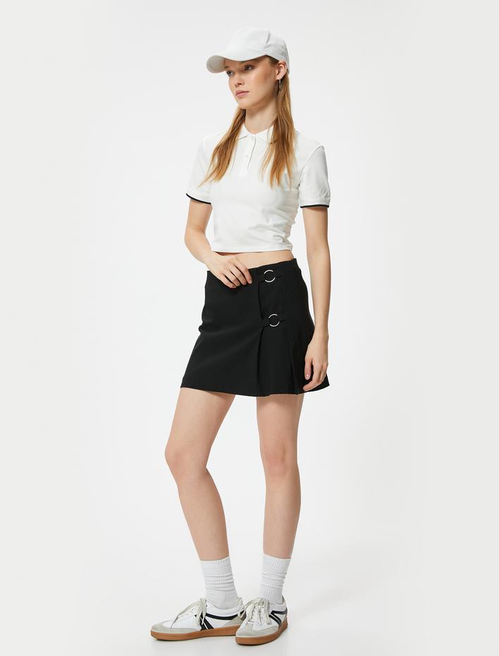  Mini Şort Etek Metal Aksesuarlı Fermuarlı Standart Bel