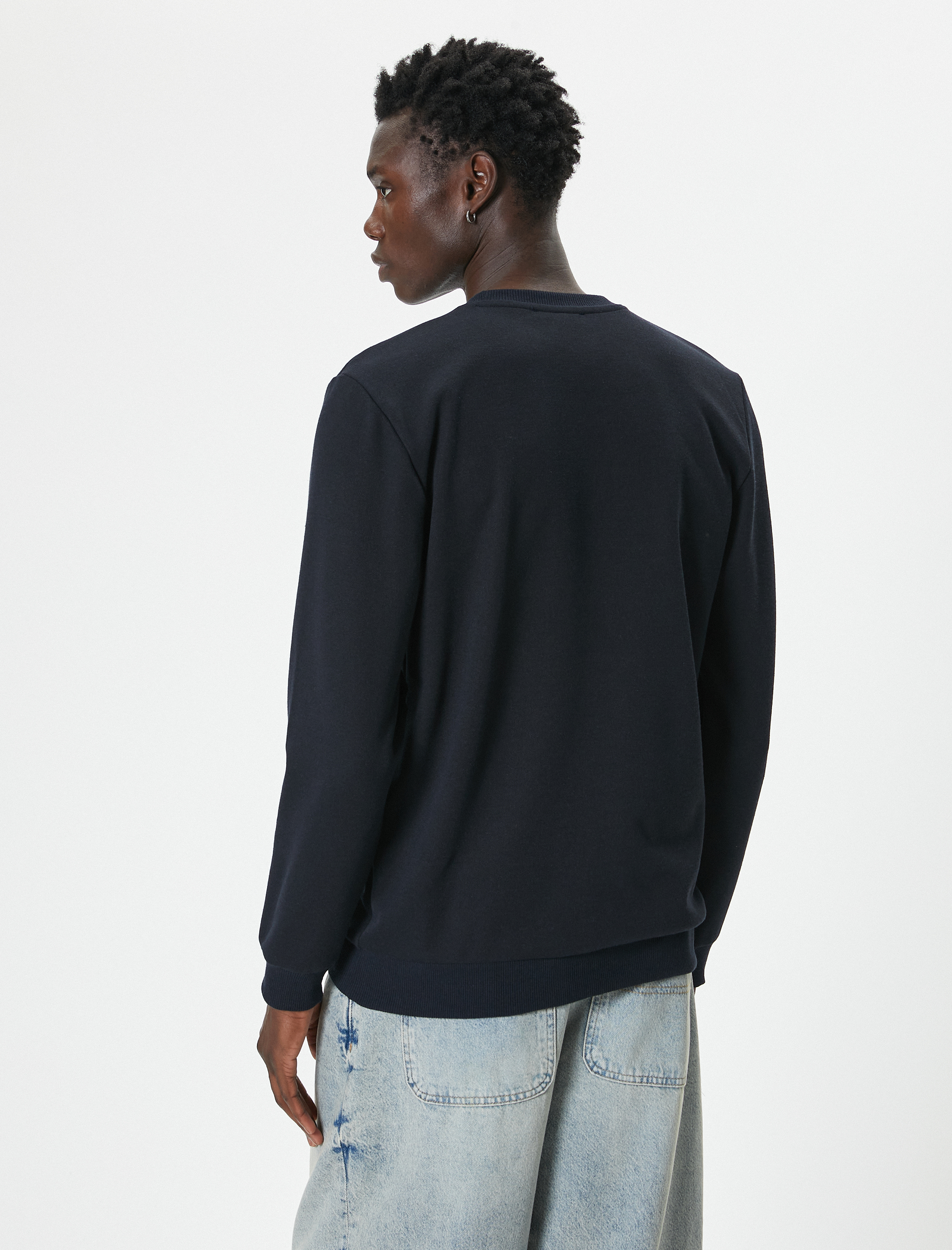   Slogan Baskılı Kazak Bisiklet Yaka Uzun Kollu Pamuk Karışımlı