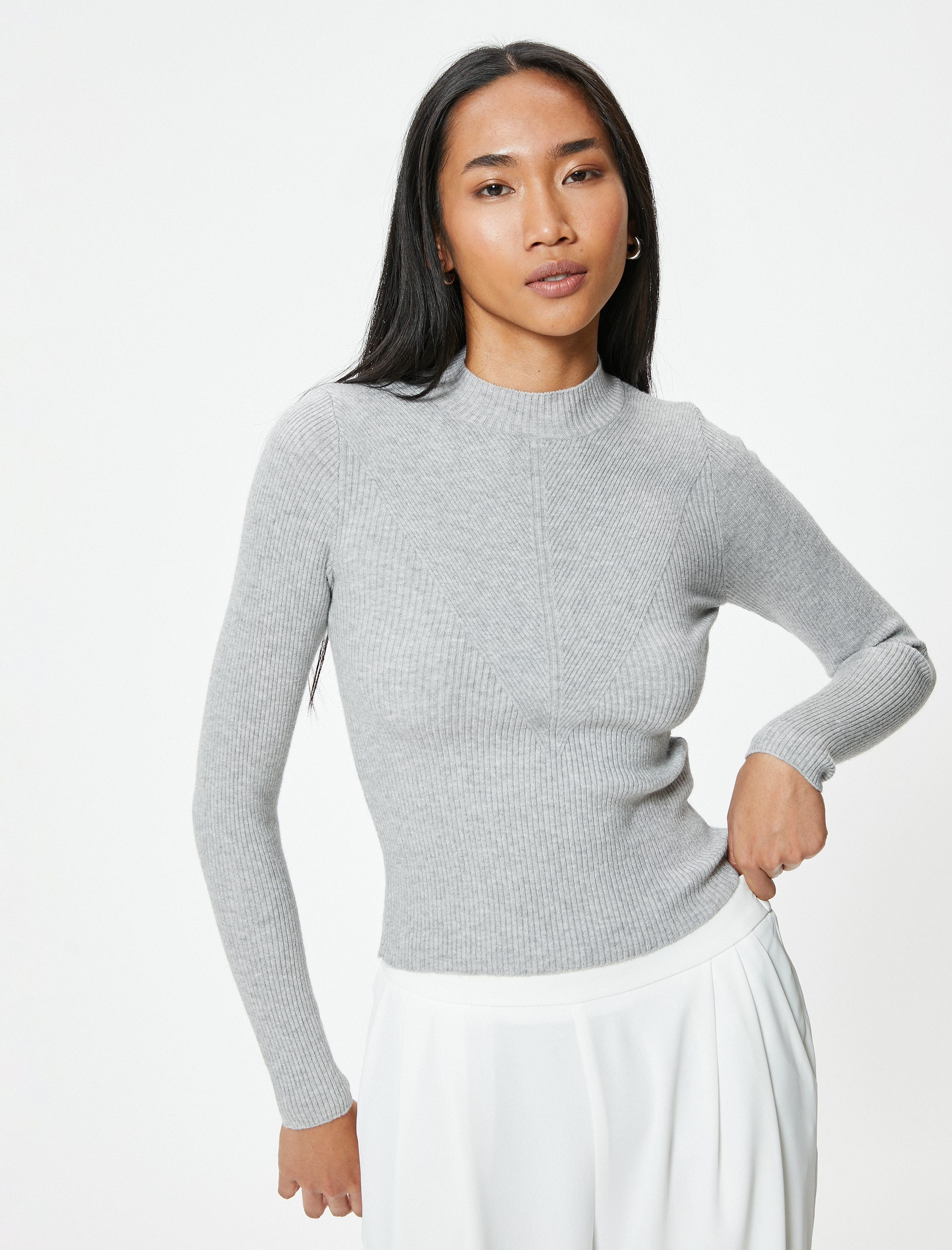   Basic Triko Kazak Hafif Dik Yaka Fitilli